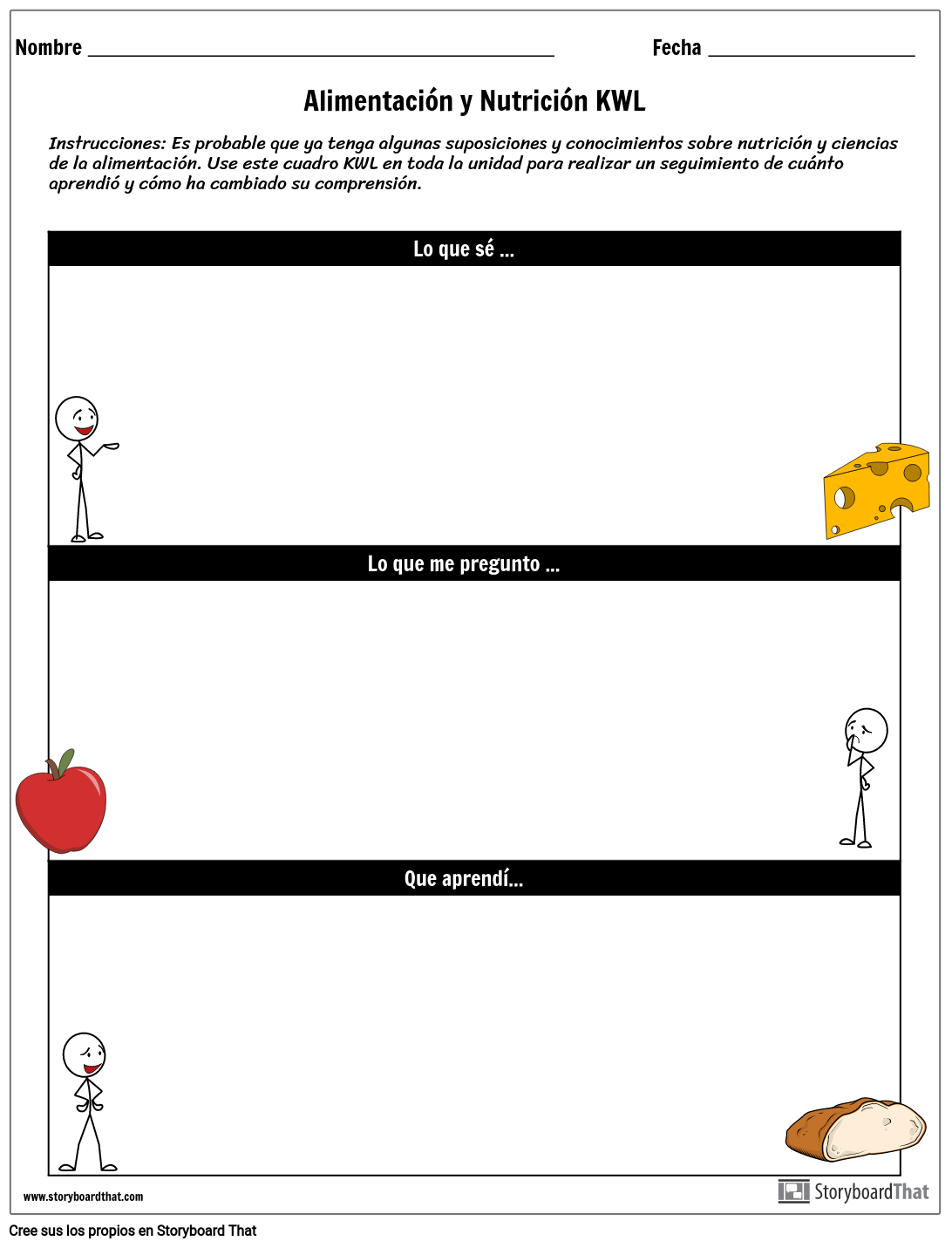 Tabla Kwl De Alimentos Y Nutrición Storyboard Av Es Examples 7279
