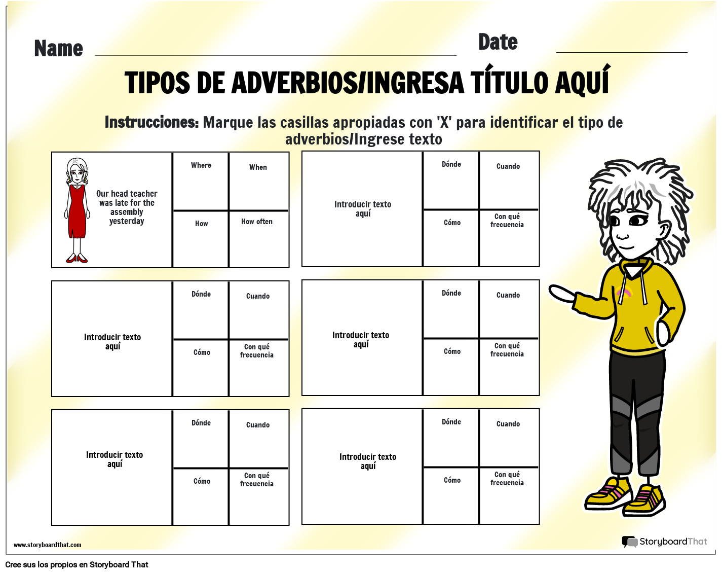 Tipos De Hojas De Trabajo De Adverbios Storyboard