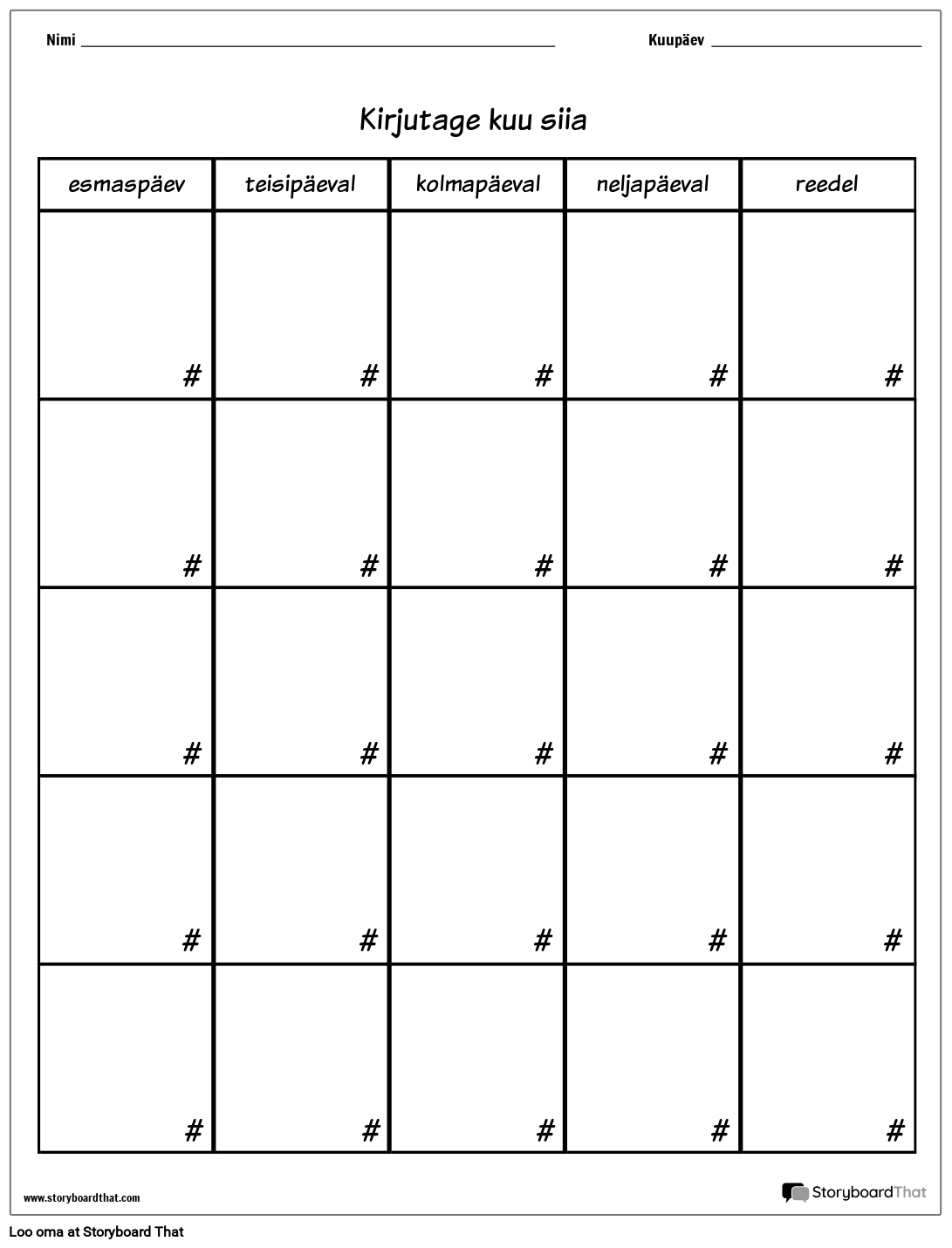 Kalender – Nädalapäev Storyboard por et-examples
