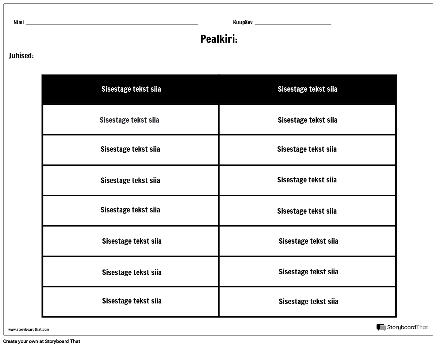 Tabel – 2 Veergu, 7 Rida Storyboard by et-examples