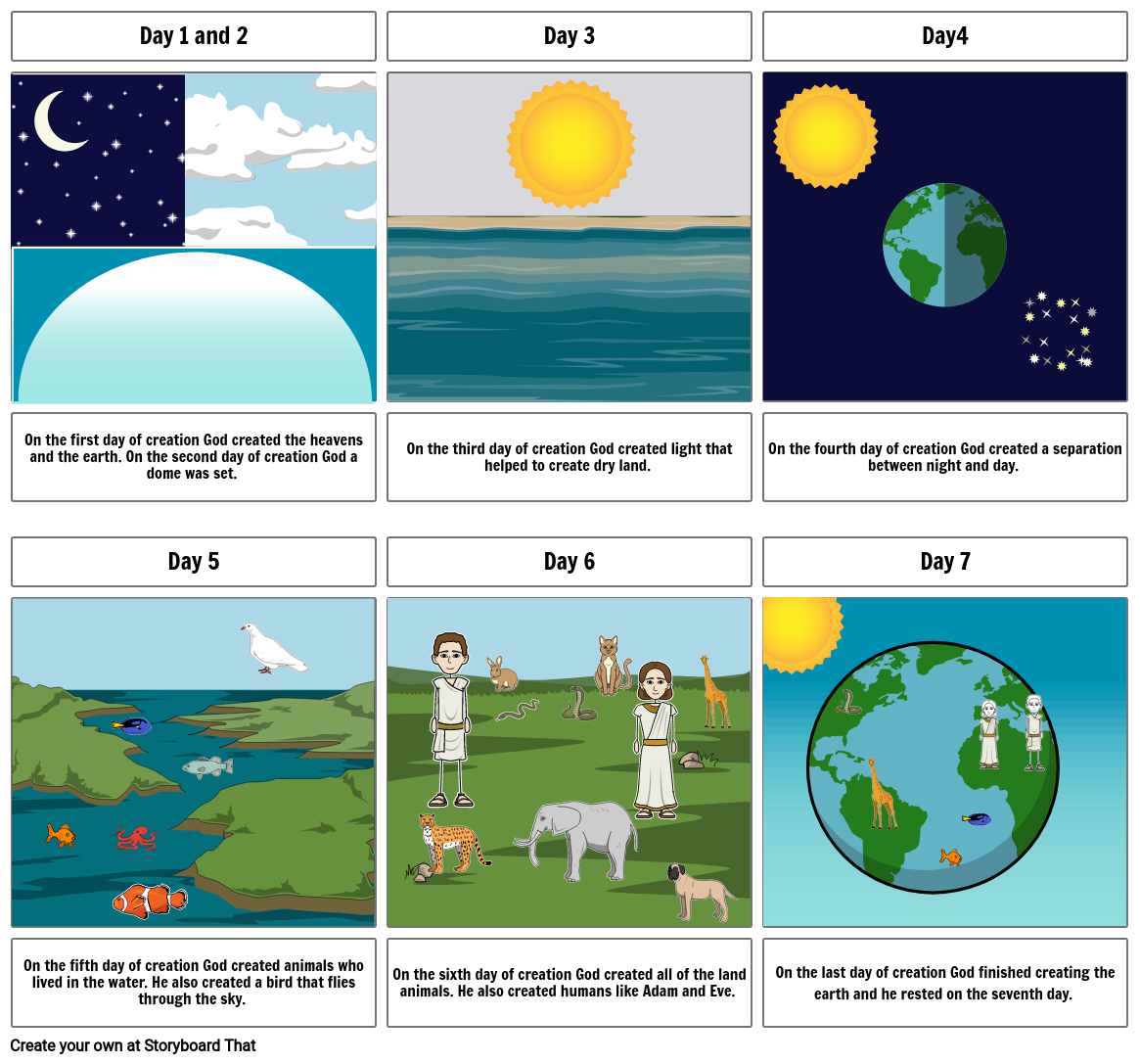 7 days of creation storyboard Storyboard by f3c38d9c