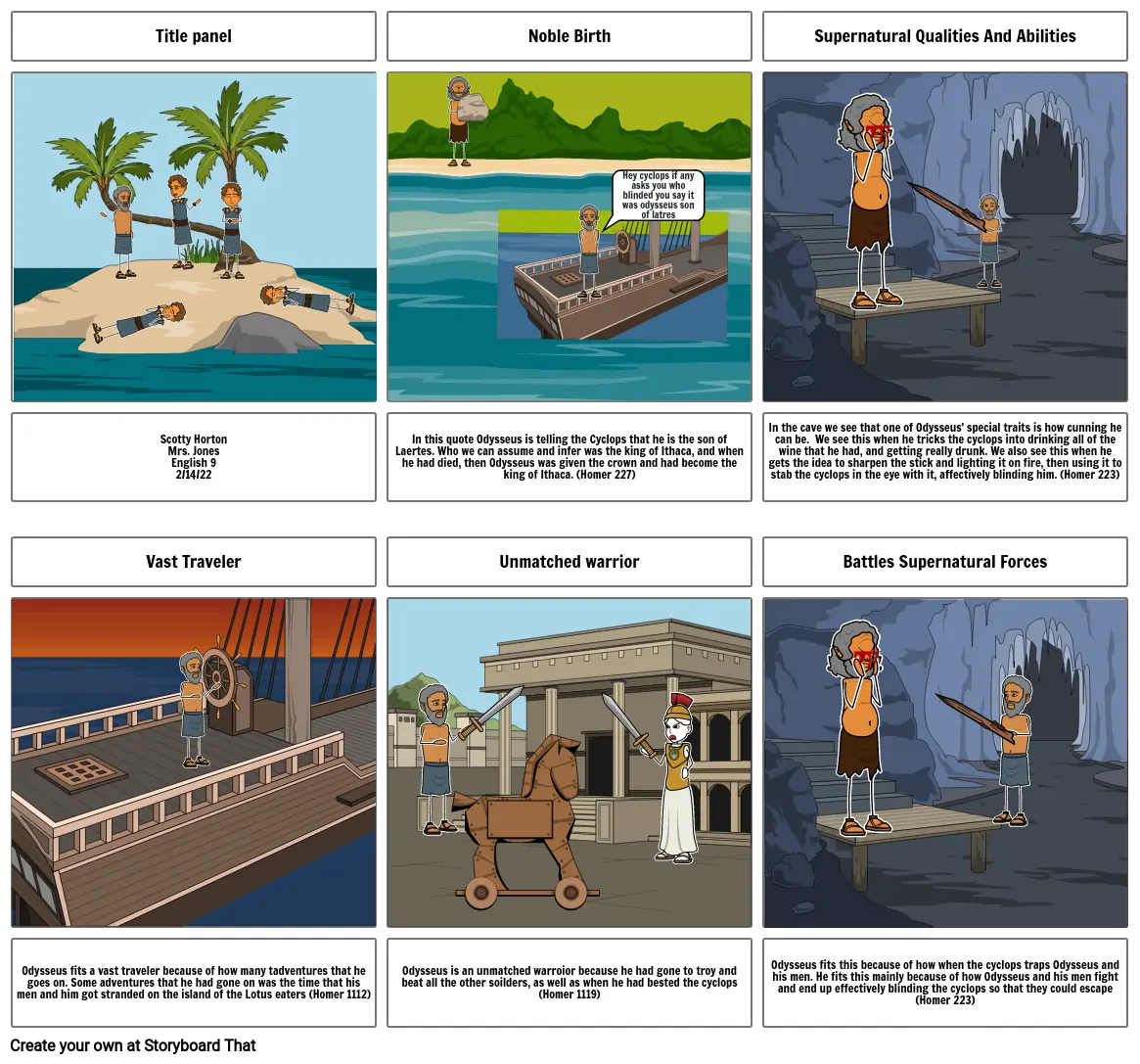 Epic Hero Story Board Activity- Odyssey book 9