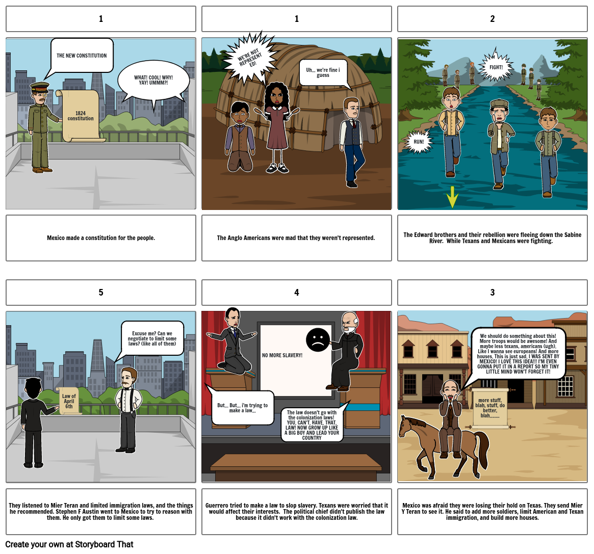 Texas History Comic Strip Storyboard por fd35d44a