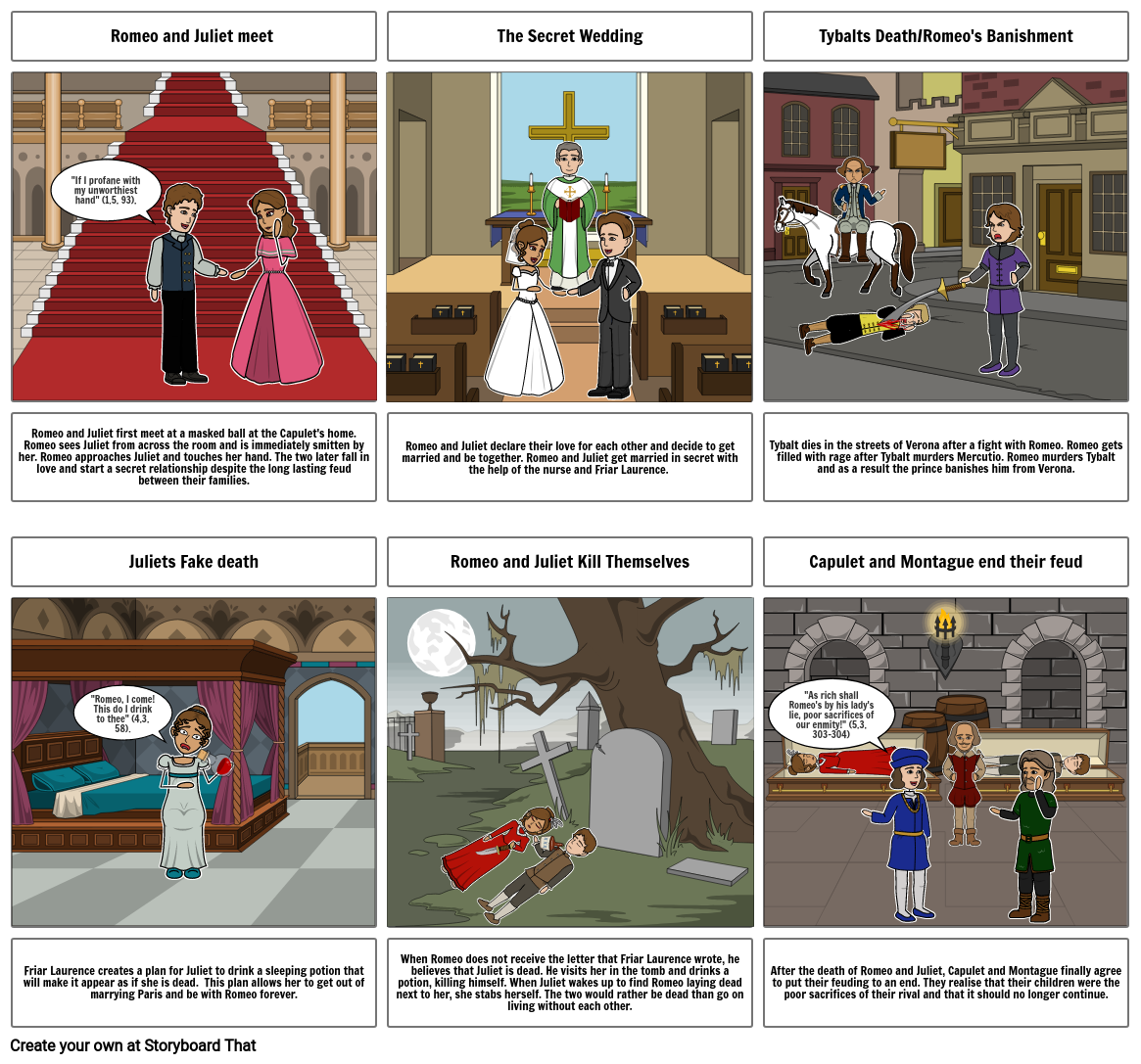 Romeo and Juliet Comic Strip Storyboard by fehrmadison
