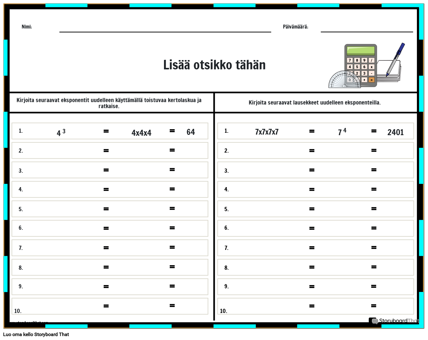 Eksponentteja Sis lt v n Lausekkeen Uudelleenkirjoittaminen Ty taulukko