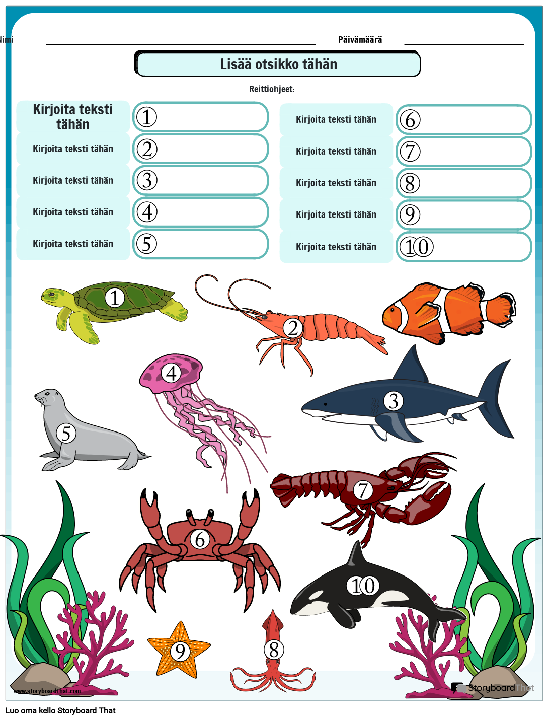 Ocean Animals Vocabulary Worksheet Storyboard af fi-examples