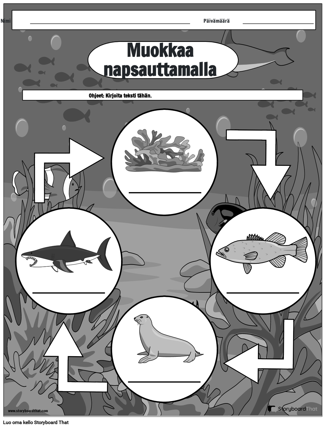 Ocean Food Chain Worksheet Design B&W Storyboard