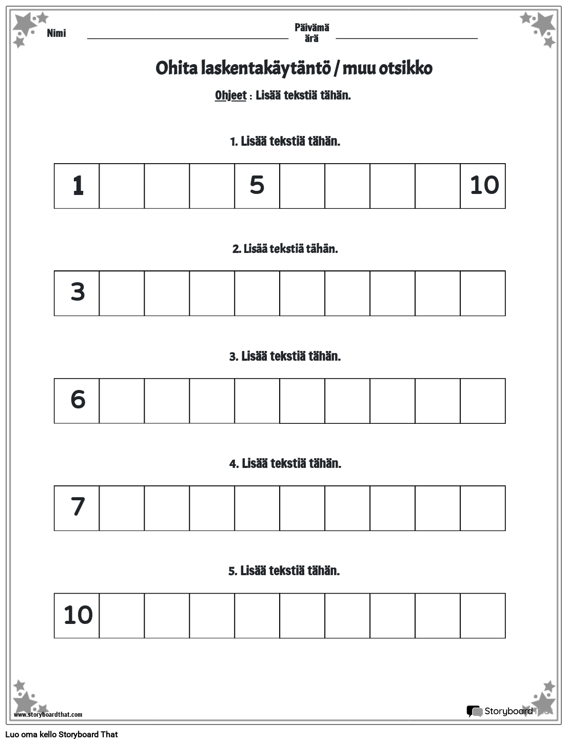 Ohita laskentataulukko tähtireunuksella - BW Storyboard