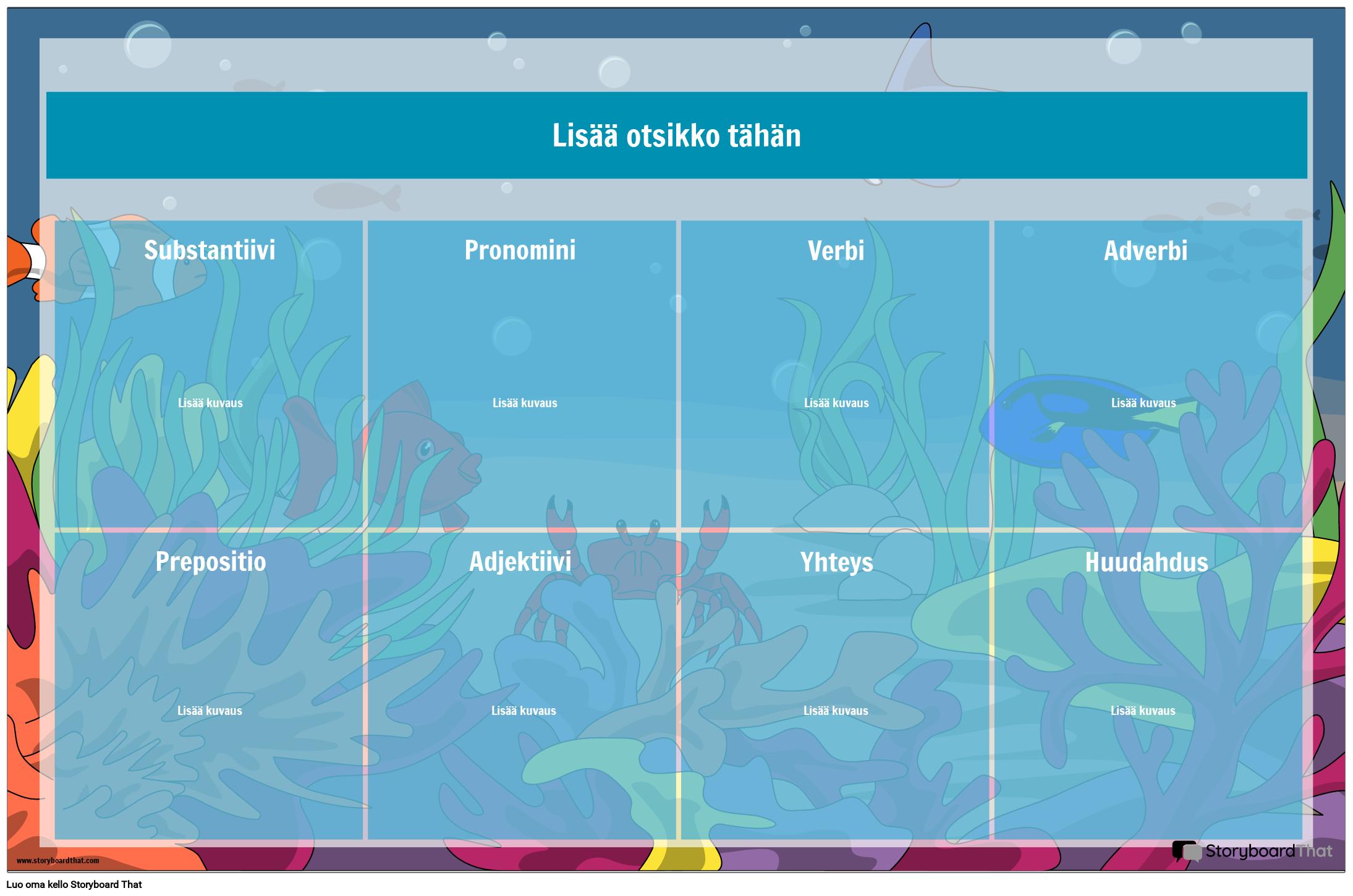 Puhejuliste-Sea Creatures Designin Osat Storyboard