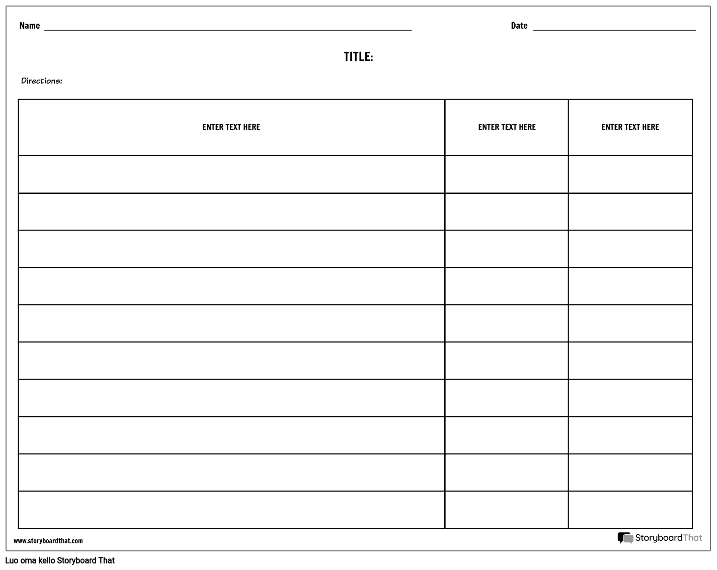 Rubriikka - Taulukko Storyboard by fi-examples