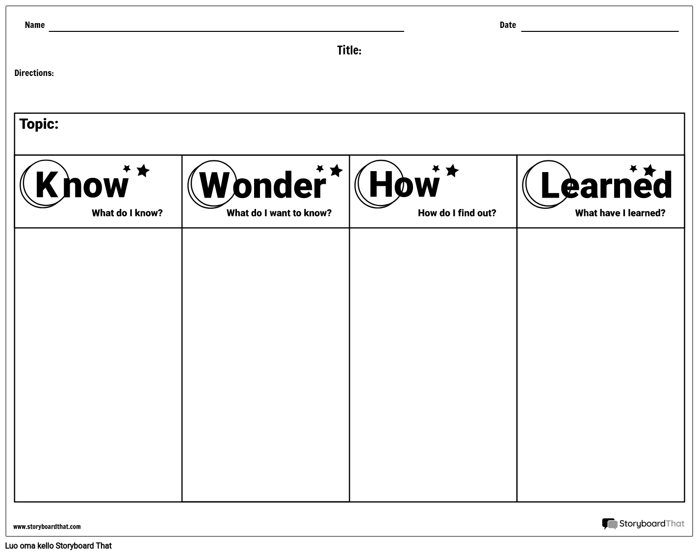 Tehtävä - KWHL Storyboard por fi-examples