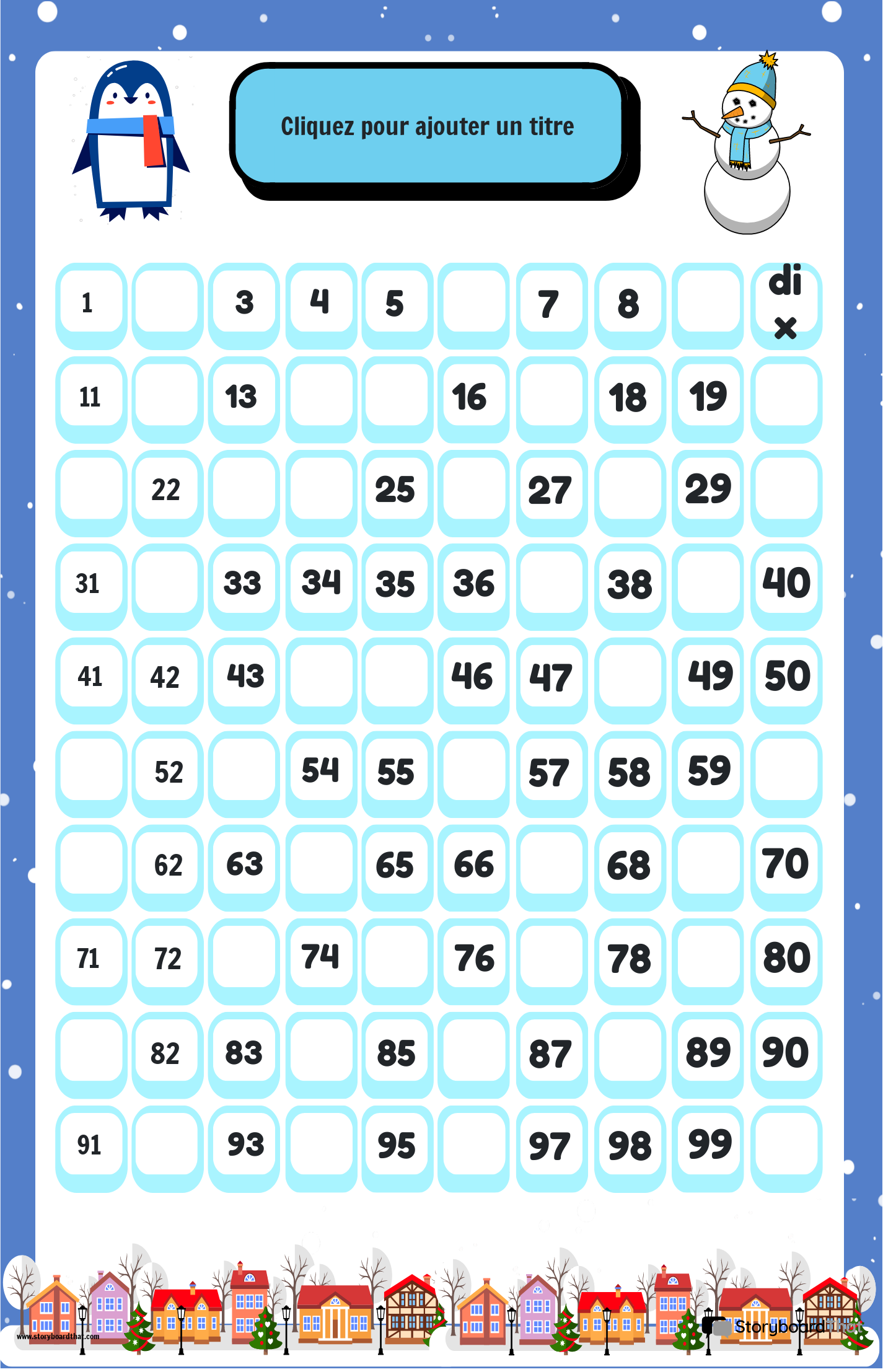 AFFICHE NUMÉROTÉE SUR LE THÈME DE L'HIVER 1-100