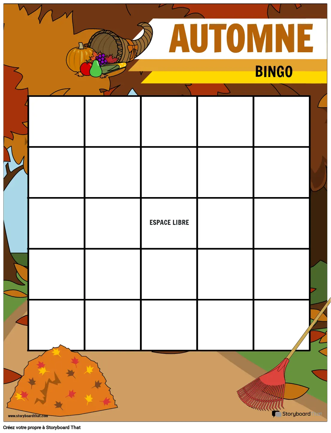 Carte de Bingo Imprimable sur le Thème de L&#39;automne