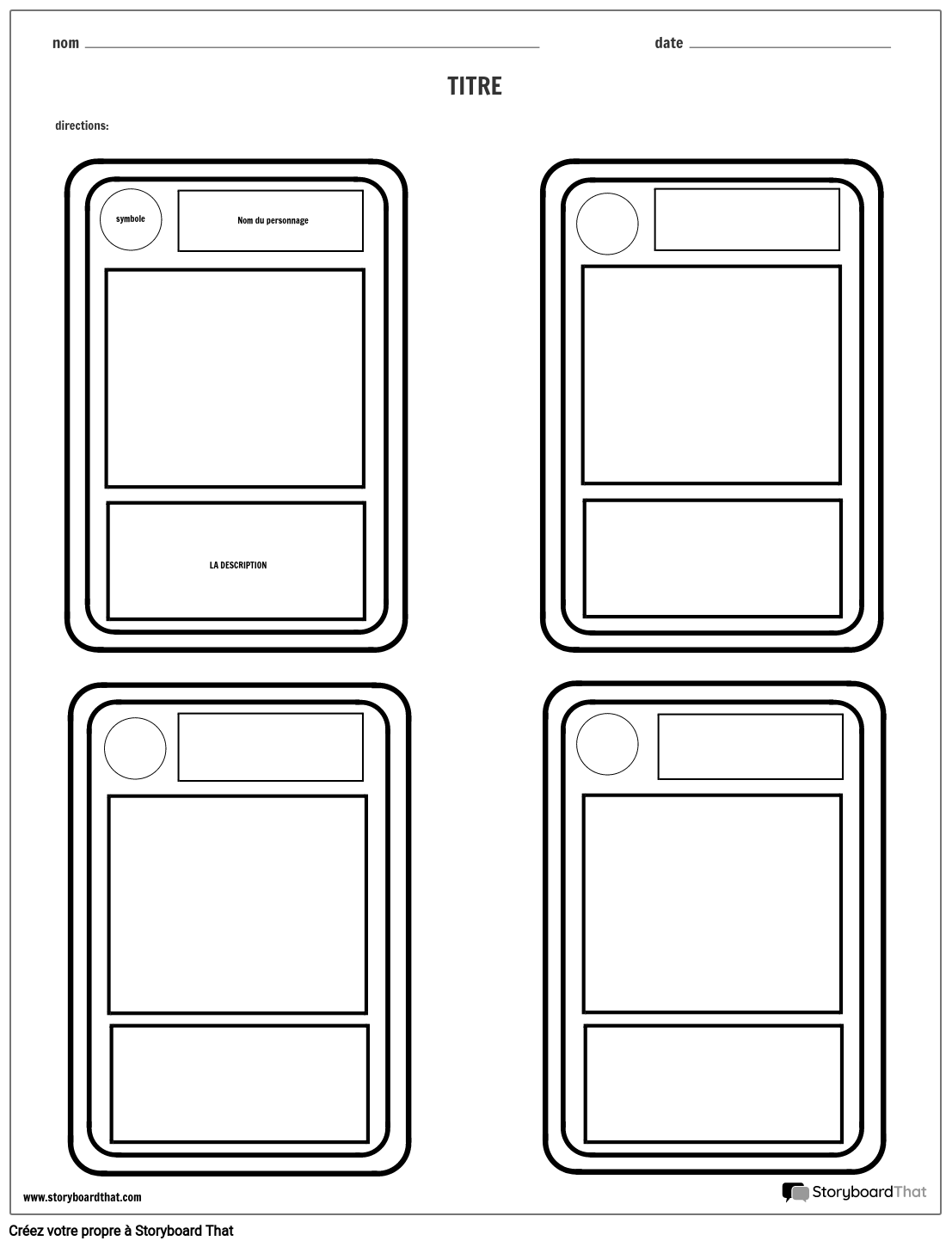 Cartes à Collectionner de Personnages Storyboard