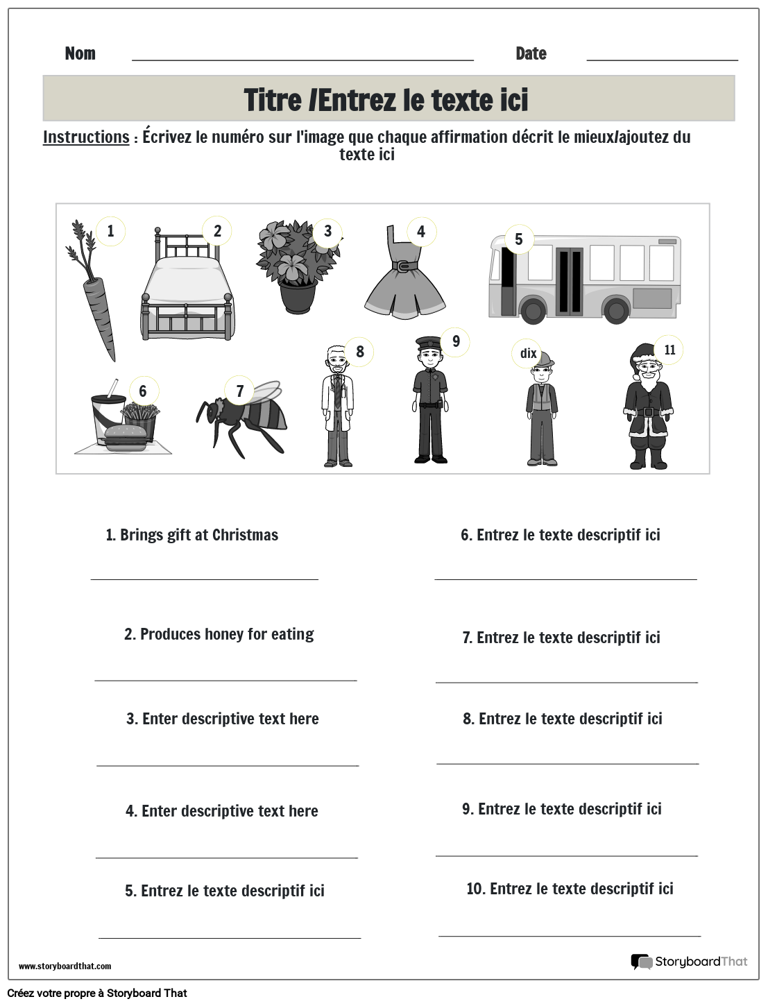 Feuille de travail de vocabulaire gris Storyboard