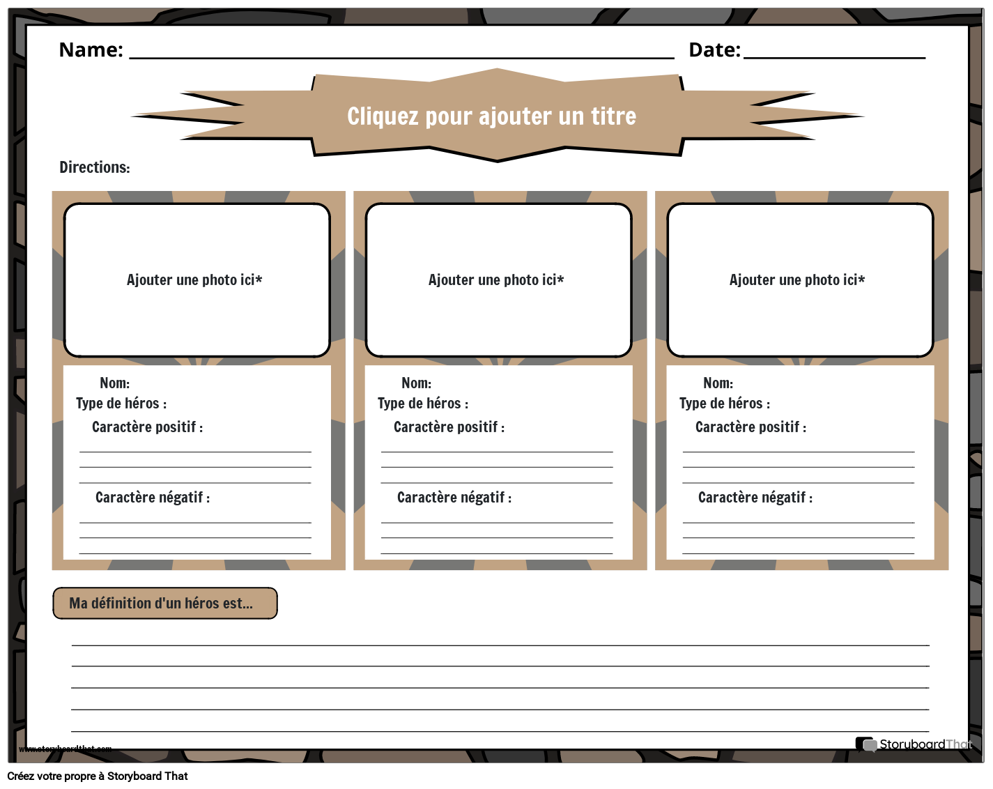 Feuille de Travail sur les Traits de Caract re des H ros