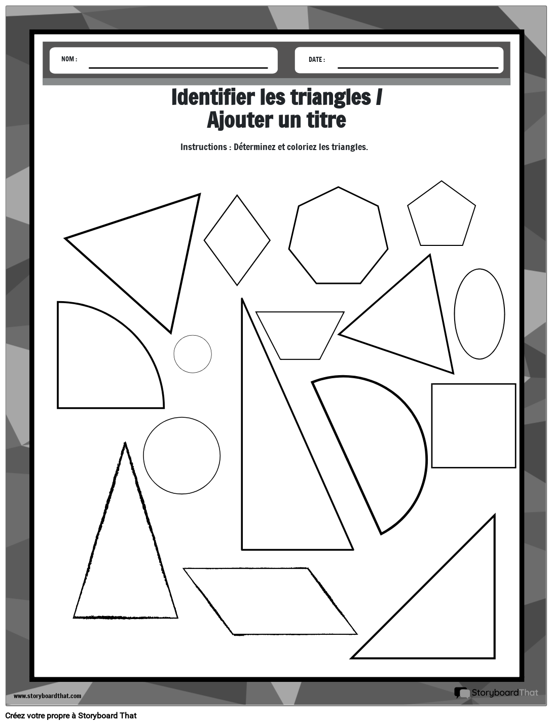 Feuille de travail sur les triangles à colorier avec différentes formes - B