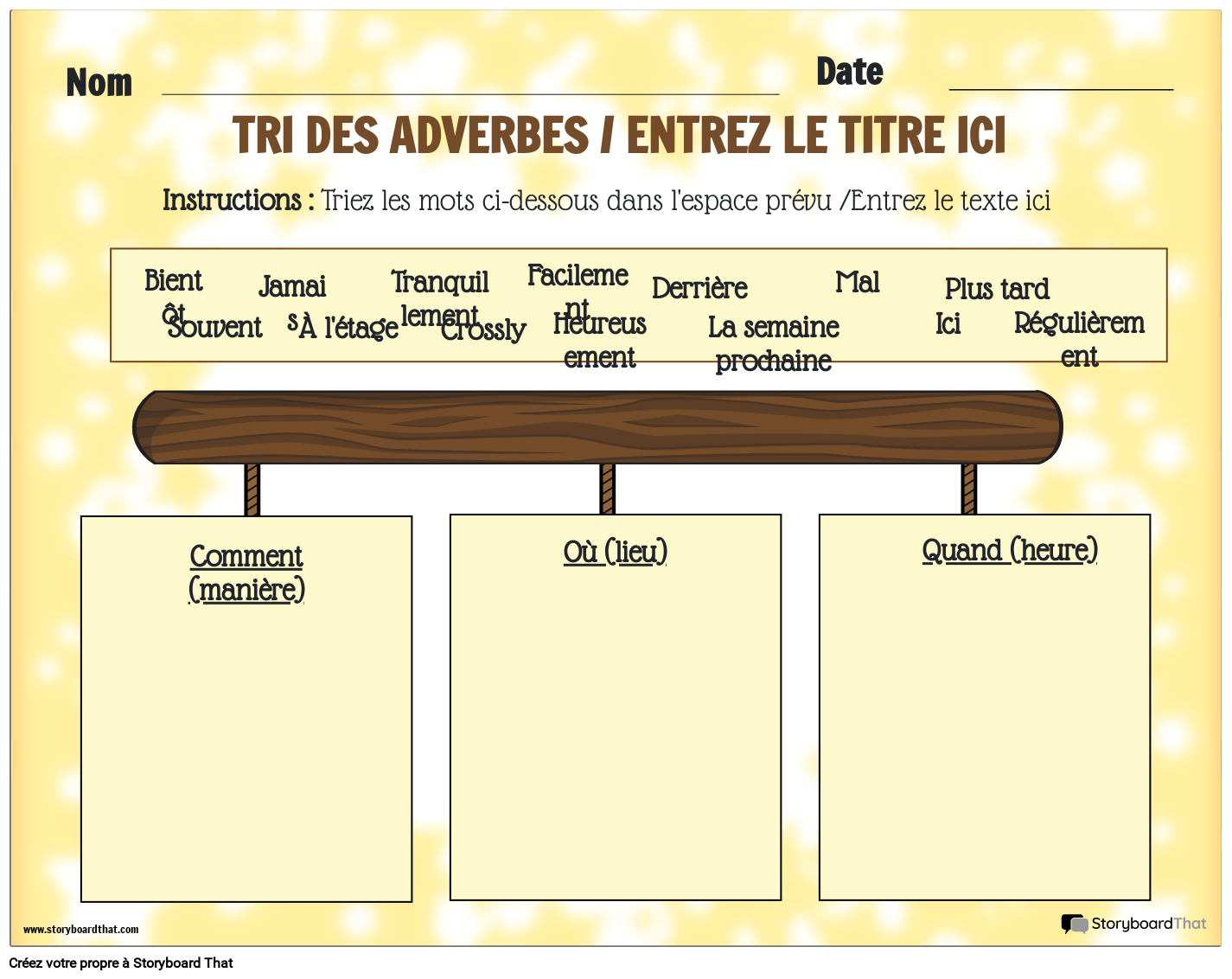 Feuille De Travail Sur Les Types D Adverbes Storyboard