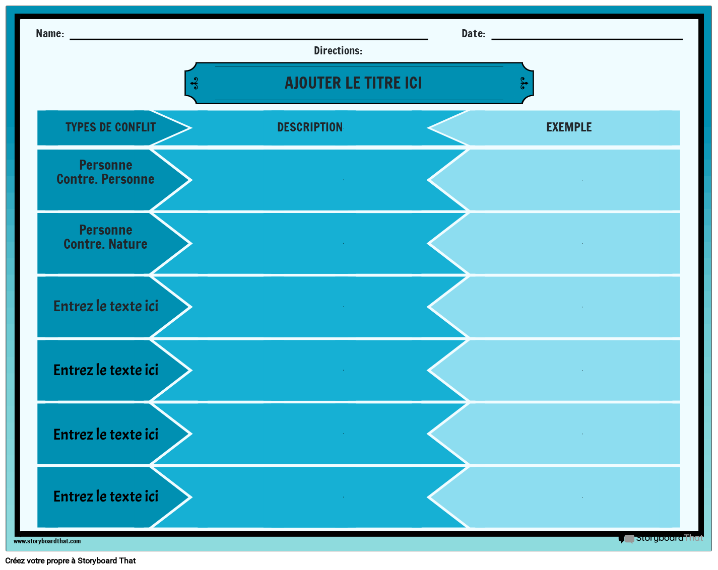 Feuille De Travail Sur Les Types De Conflits Storyboard