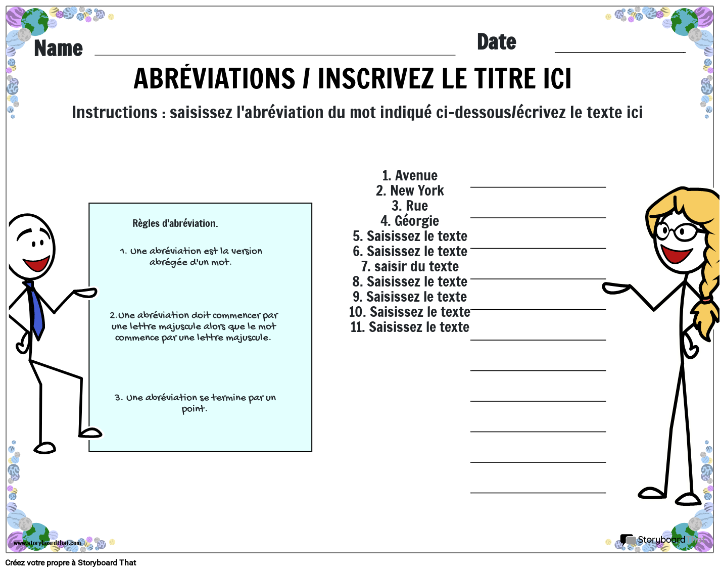 Géographie et abréviation de lieu Storyboard par fr-examples