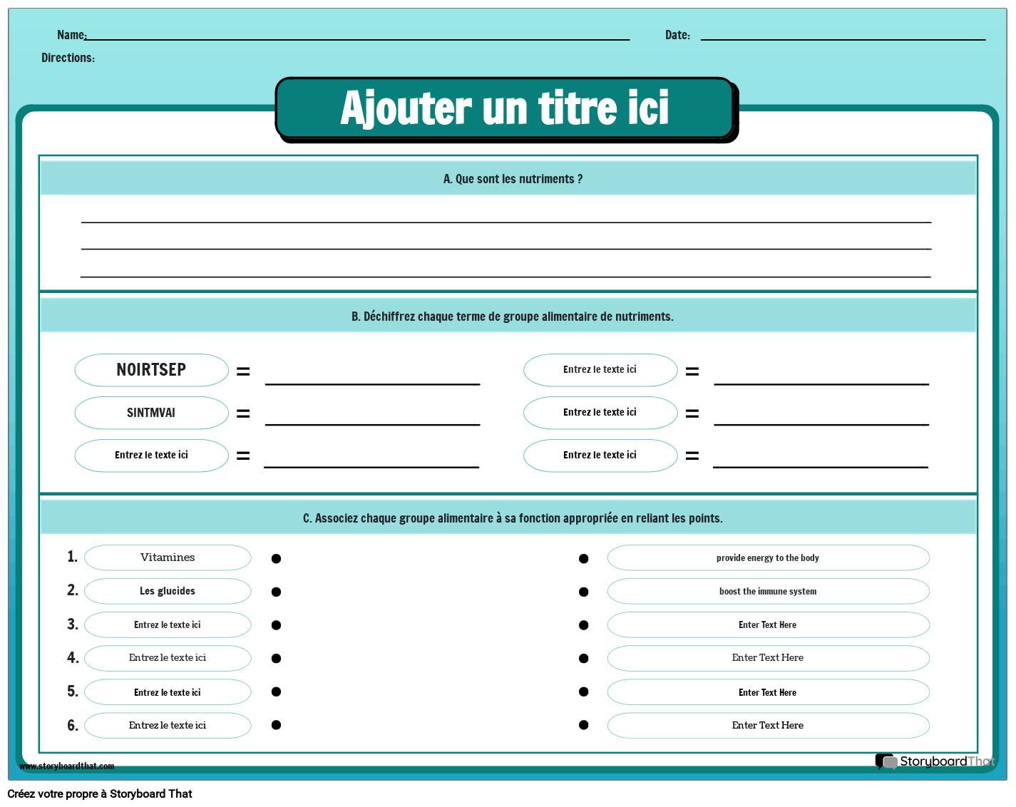 Les six Feuilles de Travail sur les Nutriments Essentiels
