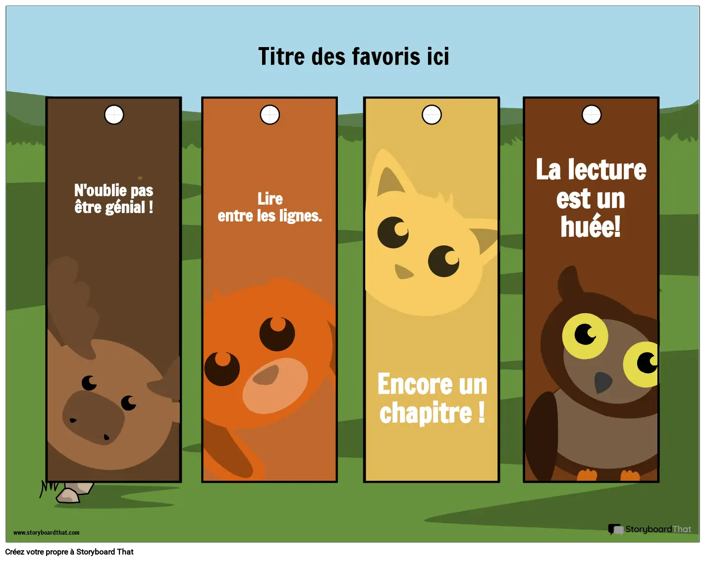 Marque-page sur le Thème des Animaux Storyboard