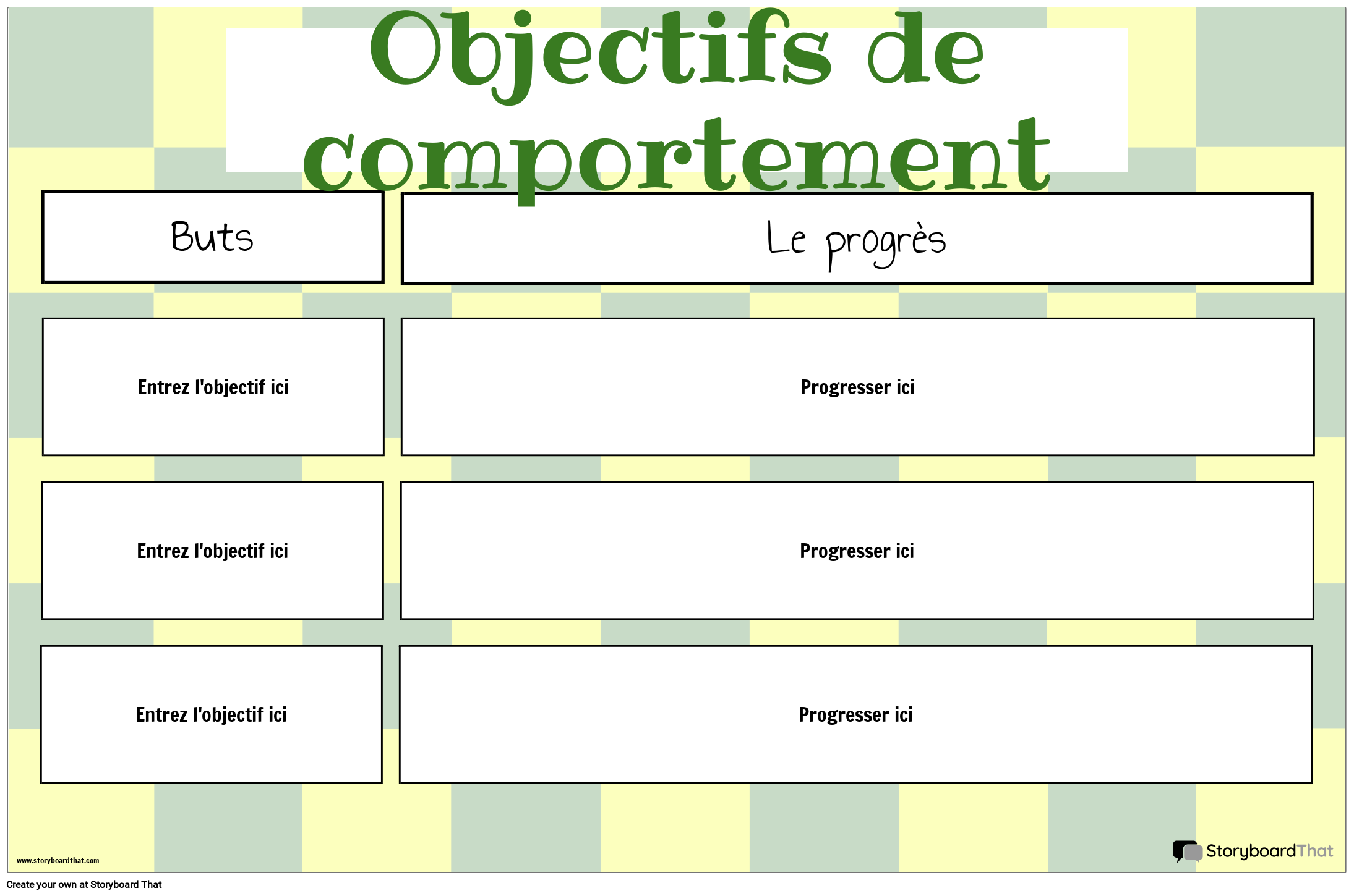 Progression des Objectifs de Comportement Storyboard