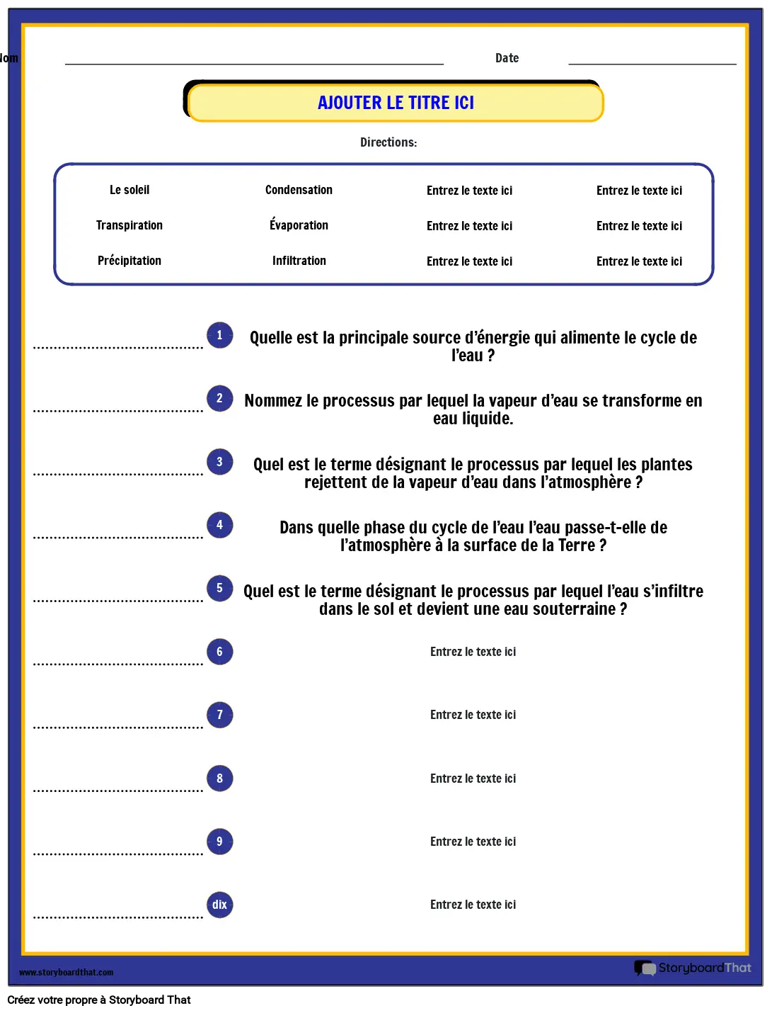 Quiz sur le Cycle de L&#39;eau