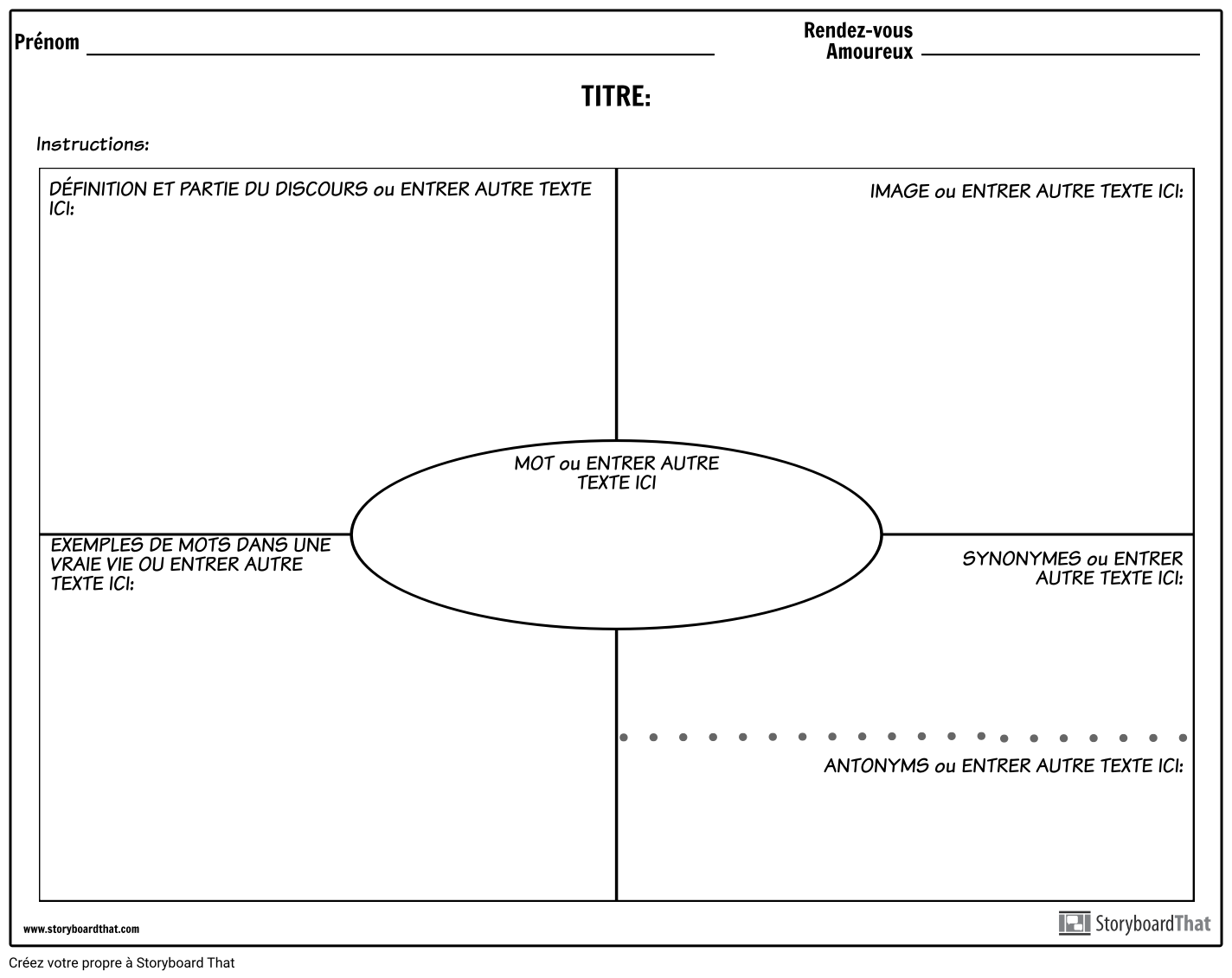 Vocabulaire - Modèle Traditionnel De Frayer Storyboard