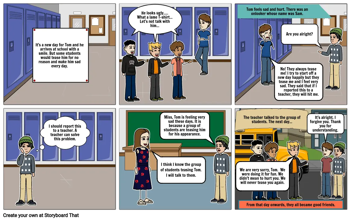 Anti-Bullying Comic Strip Storyboard by gradhakrishnan