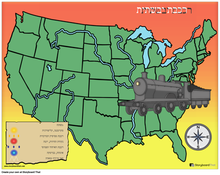 תבנית מפת רכבות חוצה יבשות עם סמלים