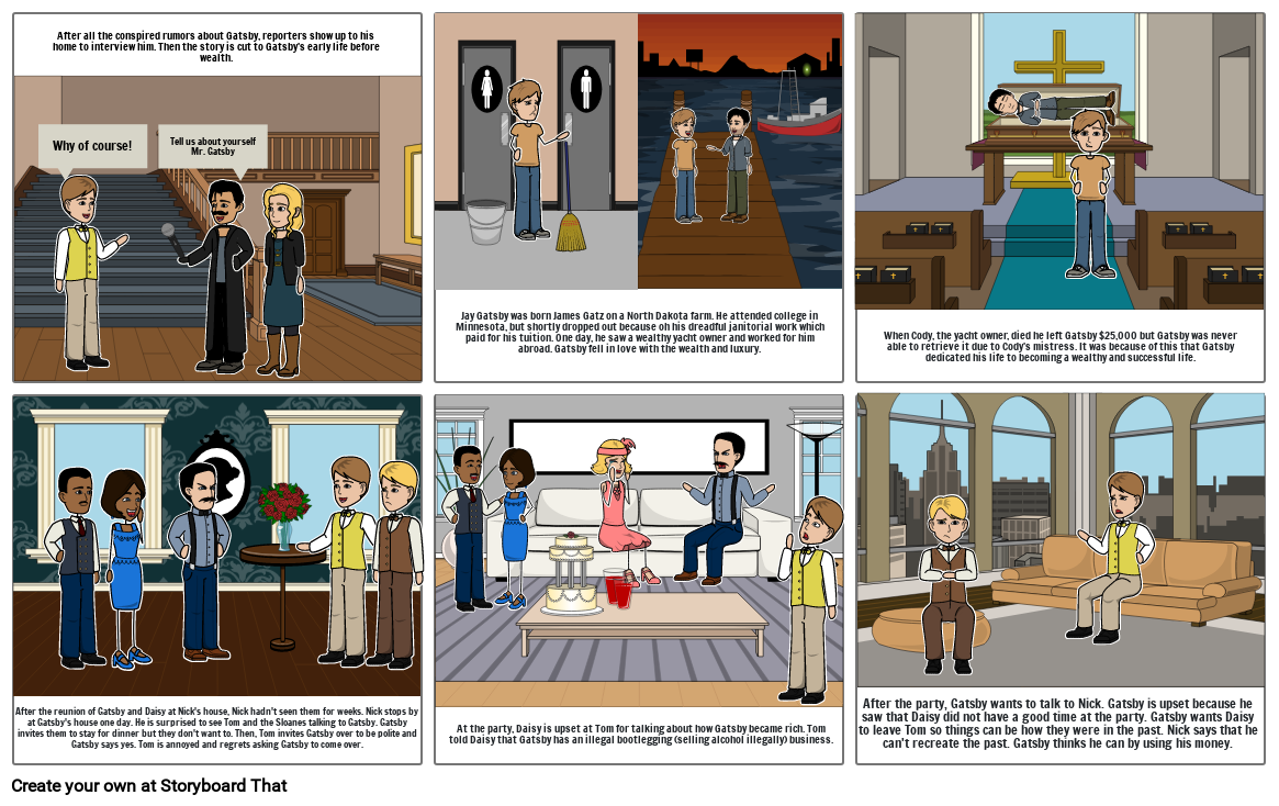 The Great Gatsby: Chapter 6 Storyboard by hhardimon01