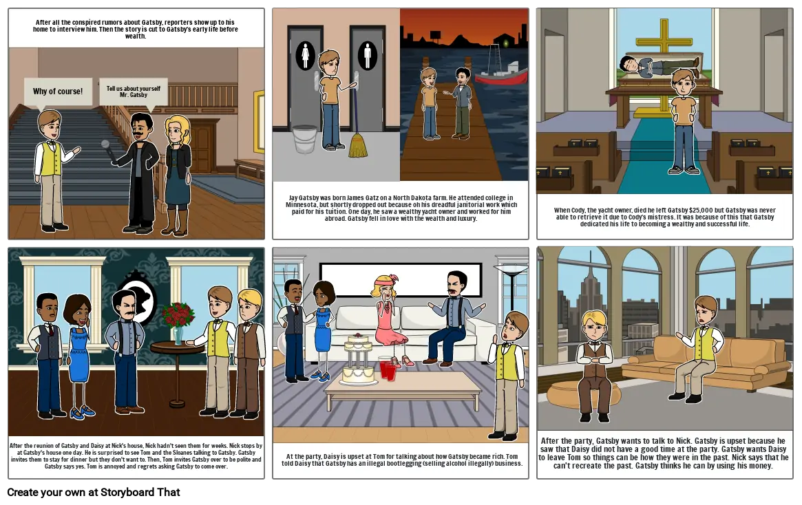 The Great Gatsby: Chapter 6 Storyboard by hhardimon01