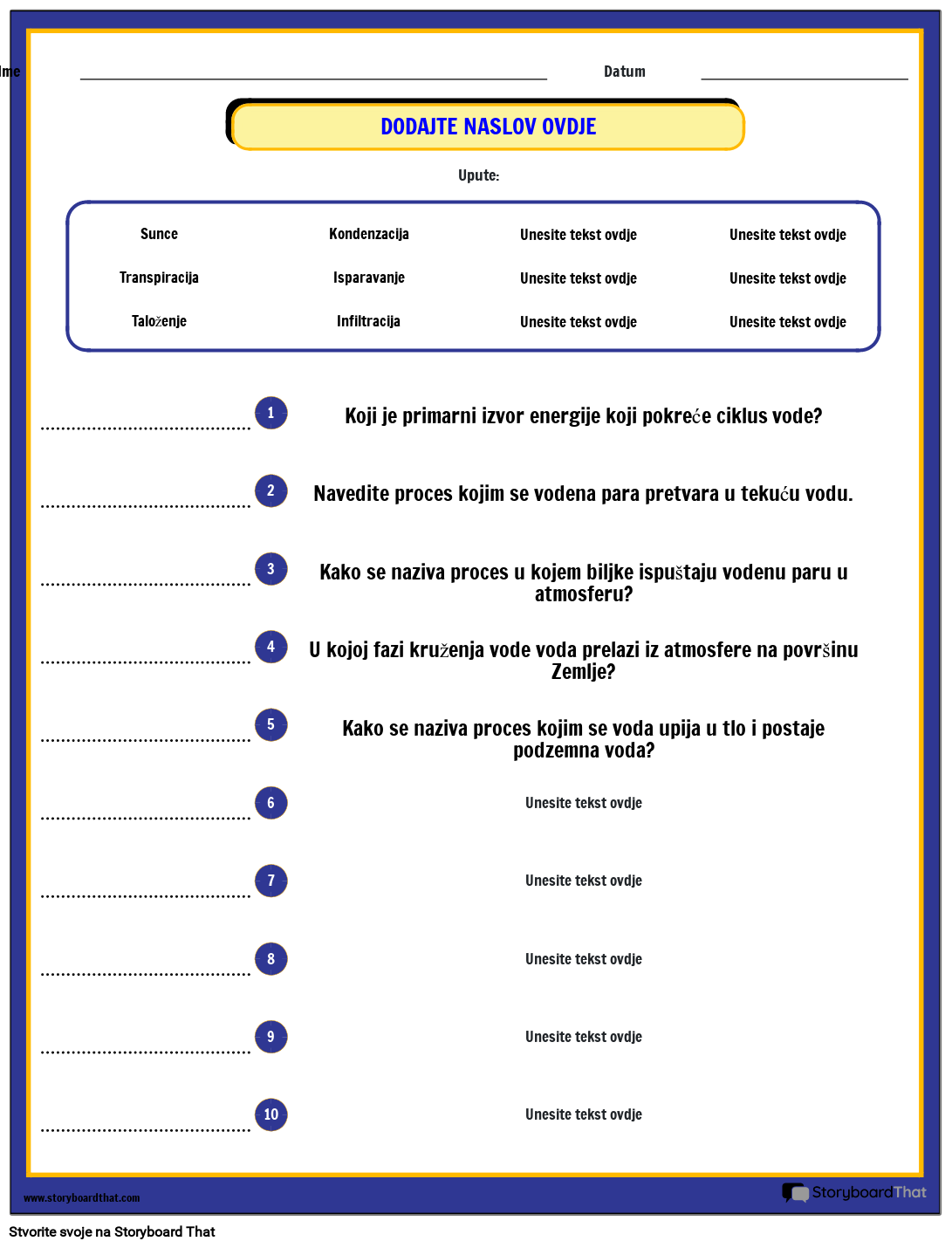 Kviz o Ciklusu Vode Storyboard by hr-examples