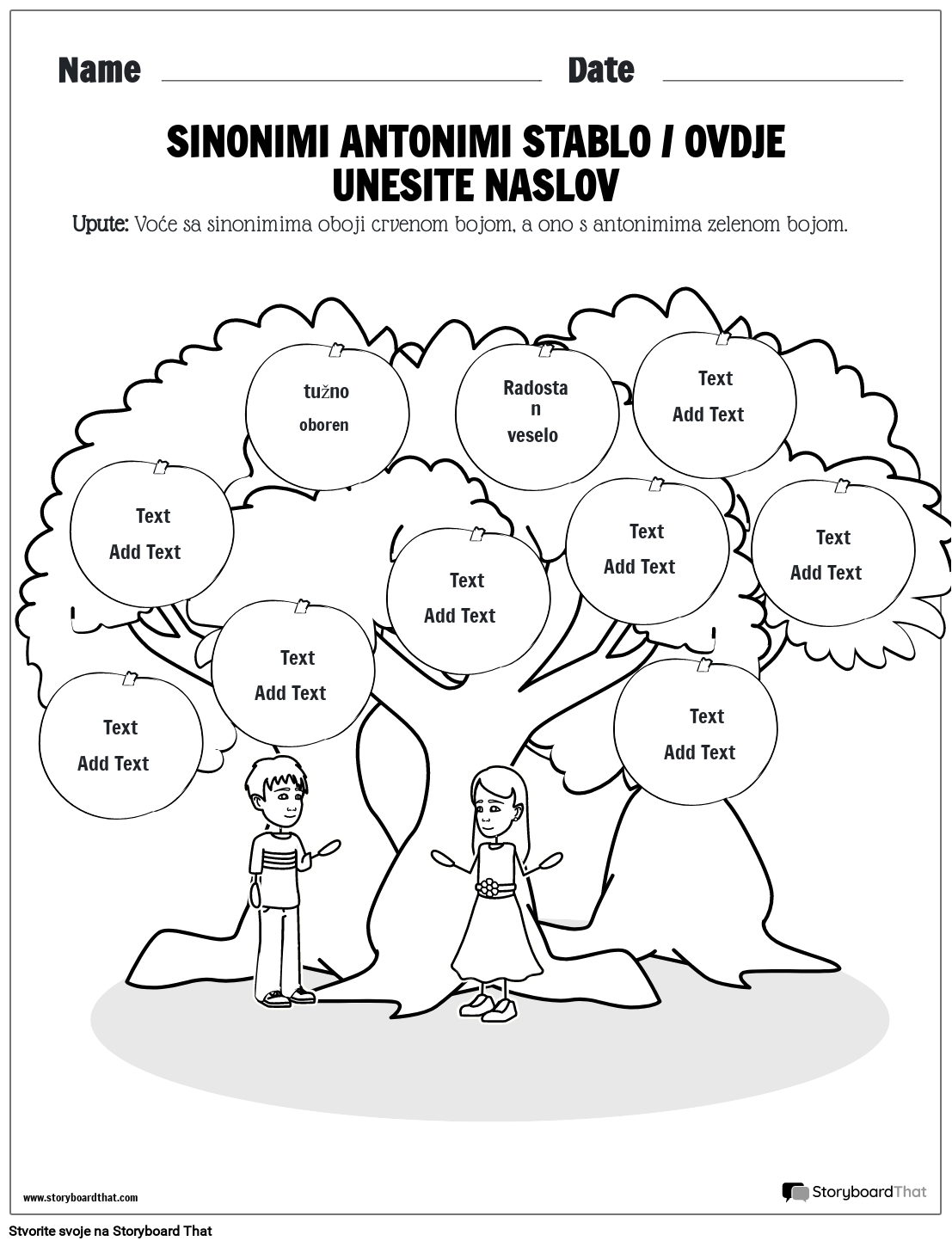 Radni list stabla antonima i sinonima Storyboard