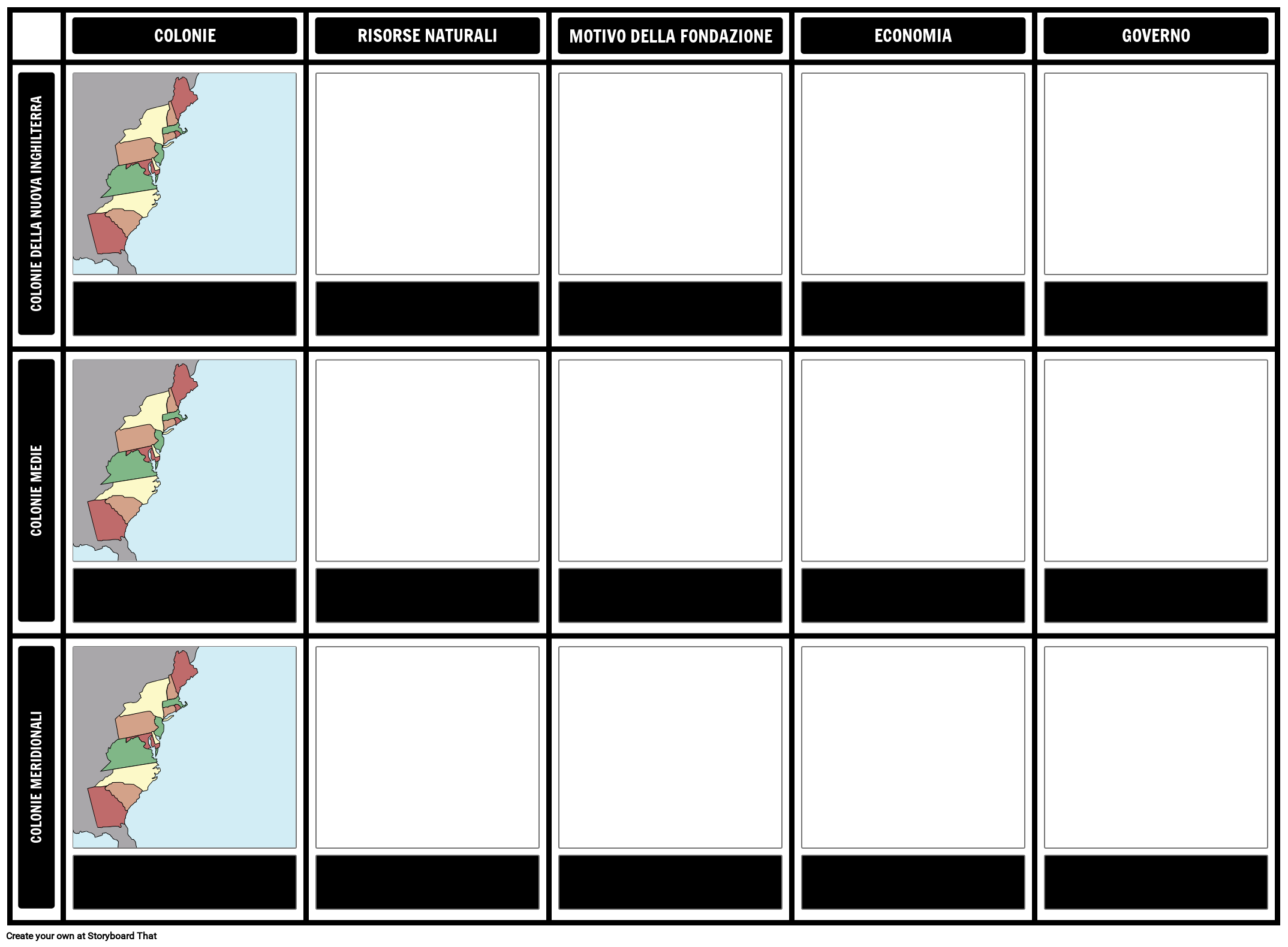 13 Colonie Confronta Modello Di Contrasto Storyboard