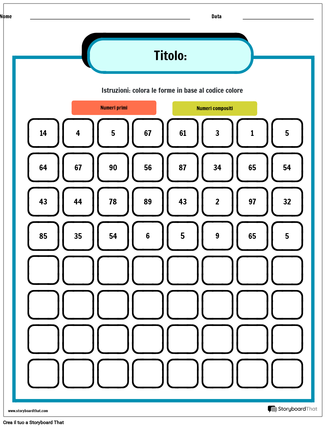 Colorazione del Foglio di Lavoro dei Numeri Primi e Compositi