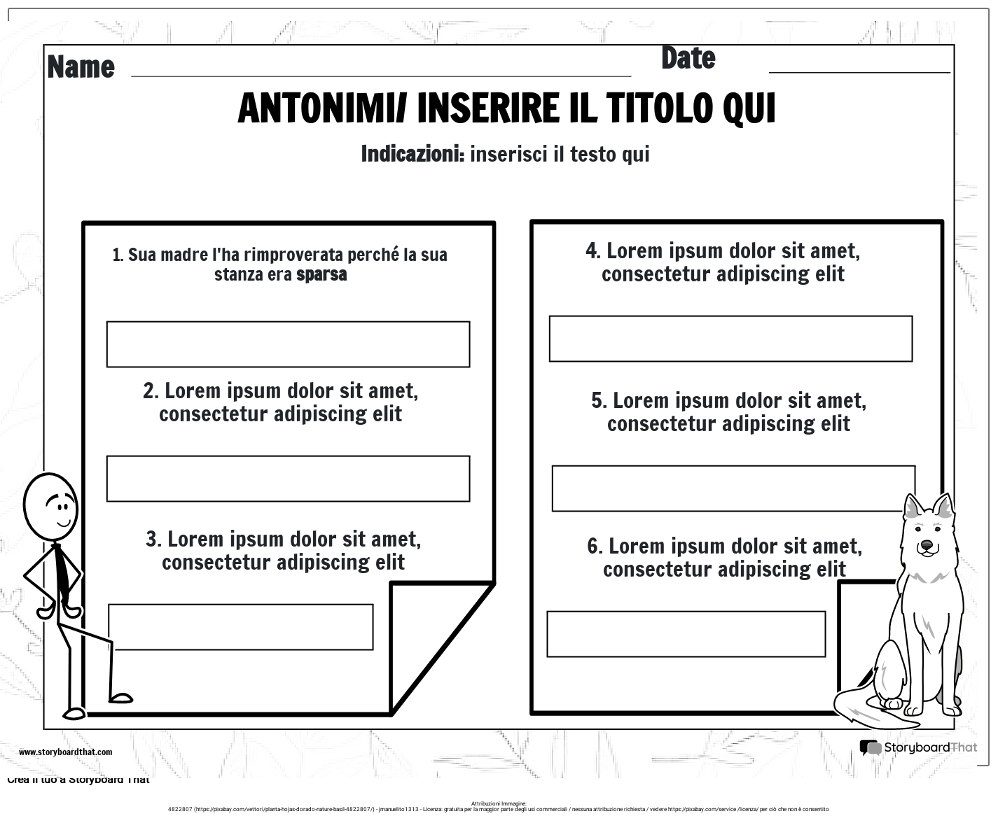 Foglio di lavoro con frasi contrari Storyboard