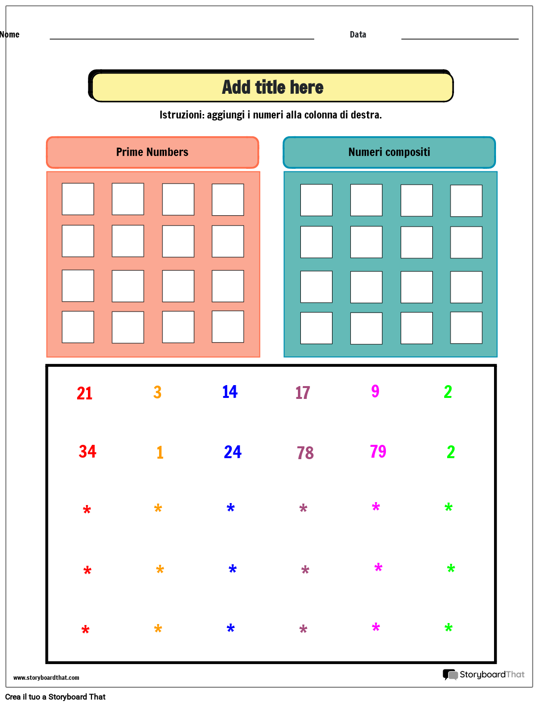 Foglio di Lavoro per Identificare i Numeri Primi e Compositi