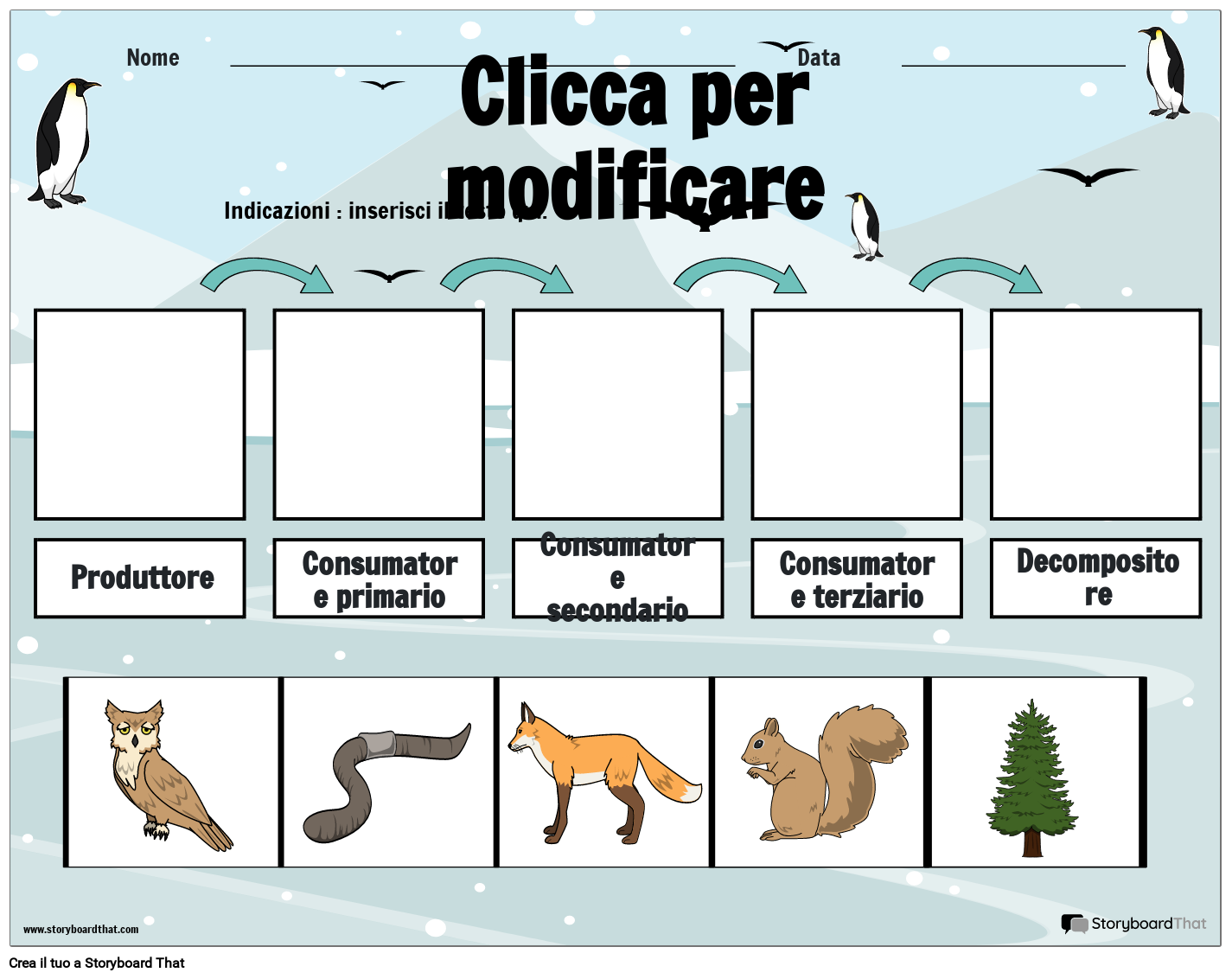 Foglio di lavoro sulla catena alimentare pronto per la stampa con design de