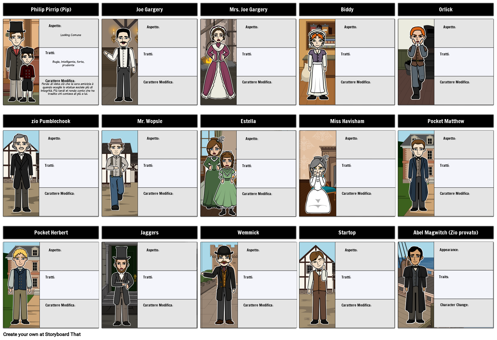 Grandi Speranze Mappa Caratteri Storyboard Per It examples