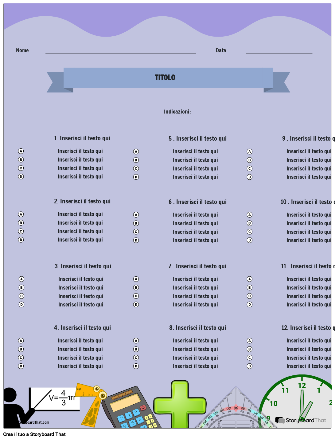 Quiz Di Matematica A Scelta Multipla Storyboard