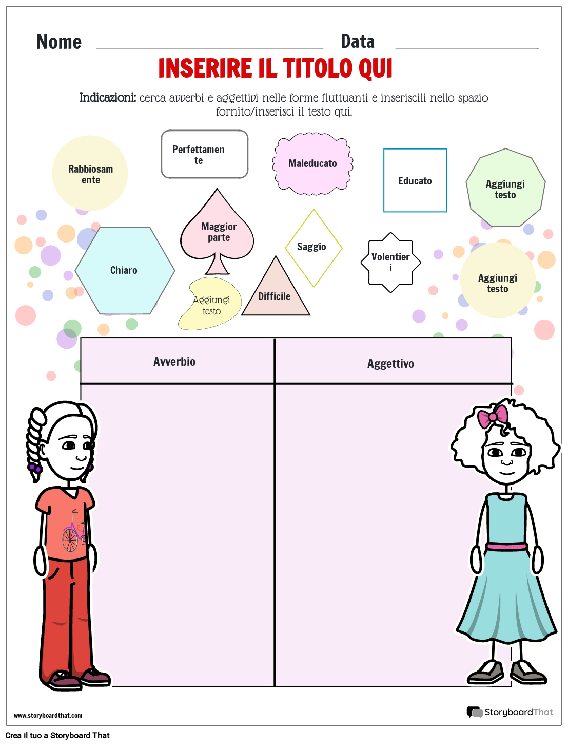 Schede di Lavoro per Aggettivi e Avverbi Storyboard