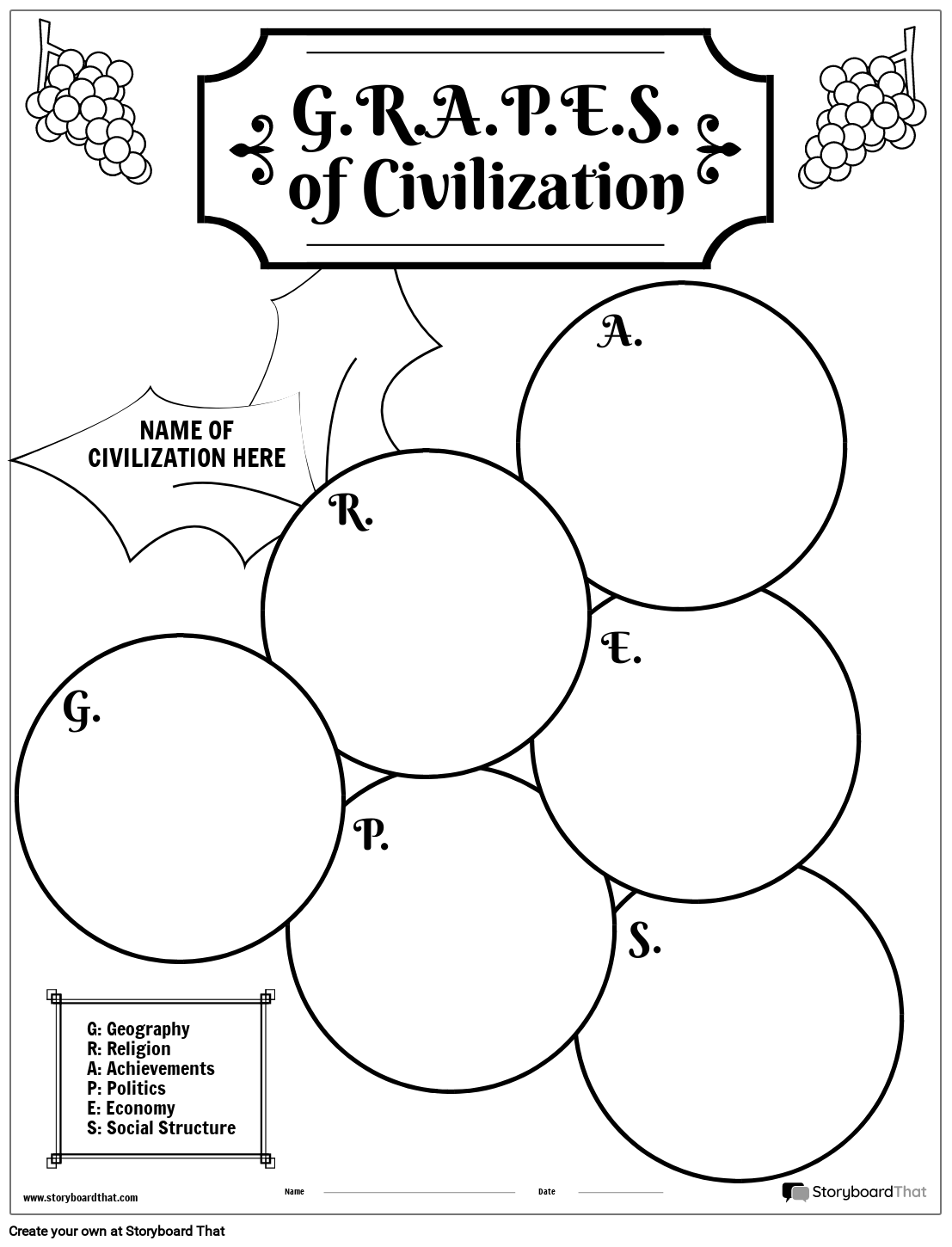 Uva Graphic Organizer in Bianco e Nero