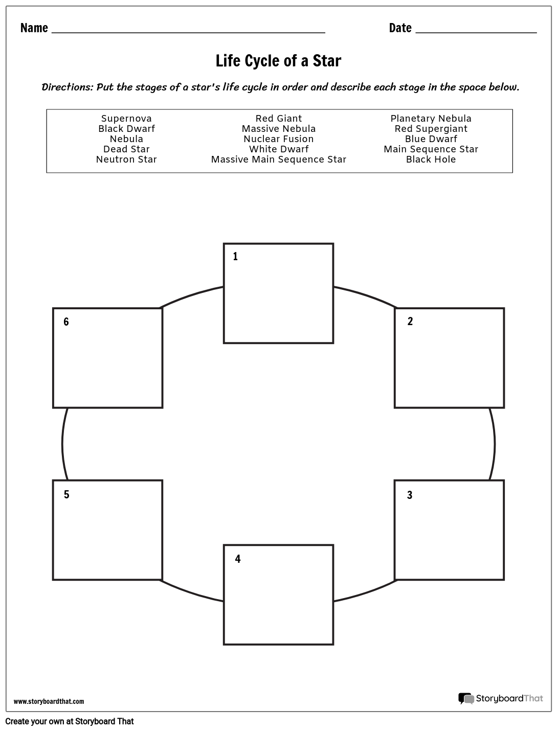 Star Life Cycle Worksheet Storyboard Par Kristen