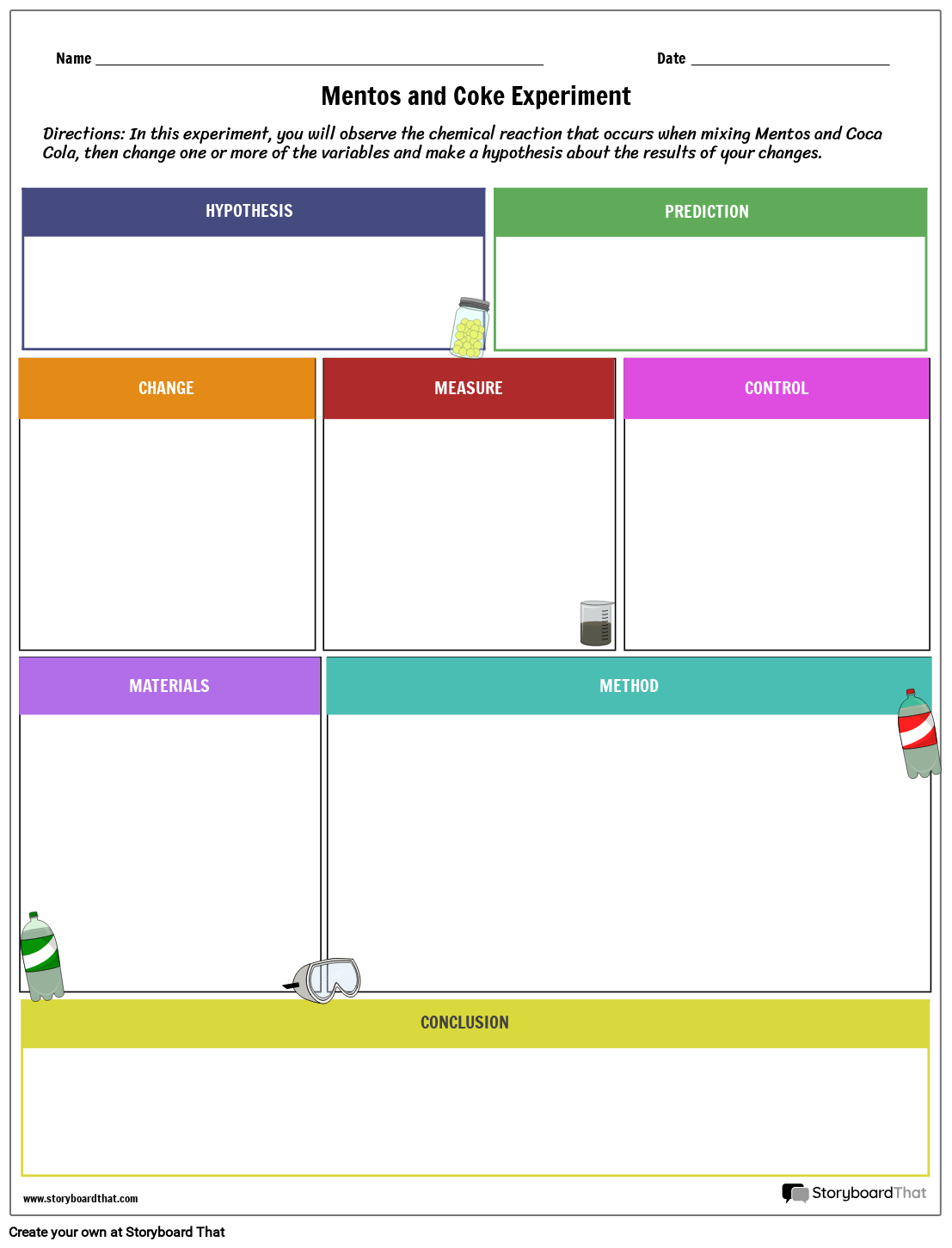 Menthos & Coke Experiment Worksheet Storyboard