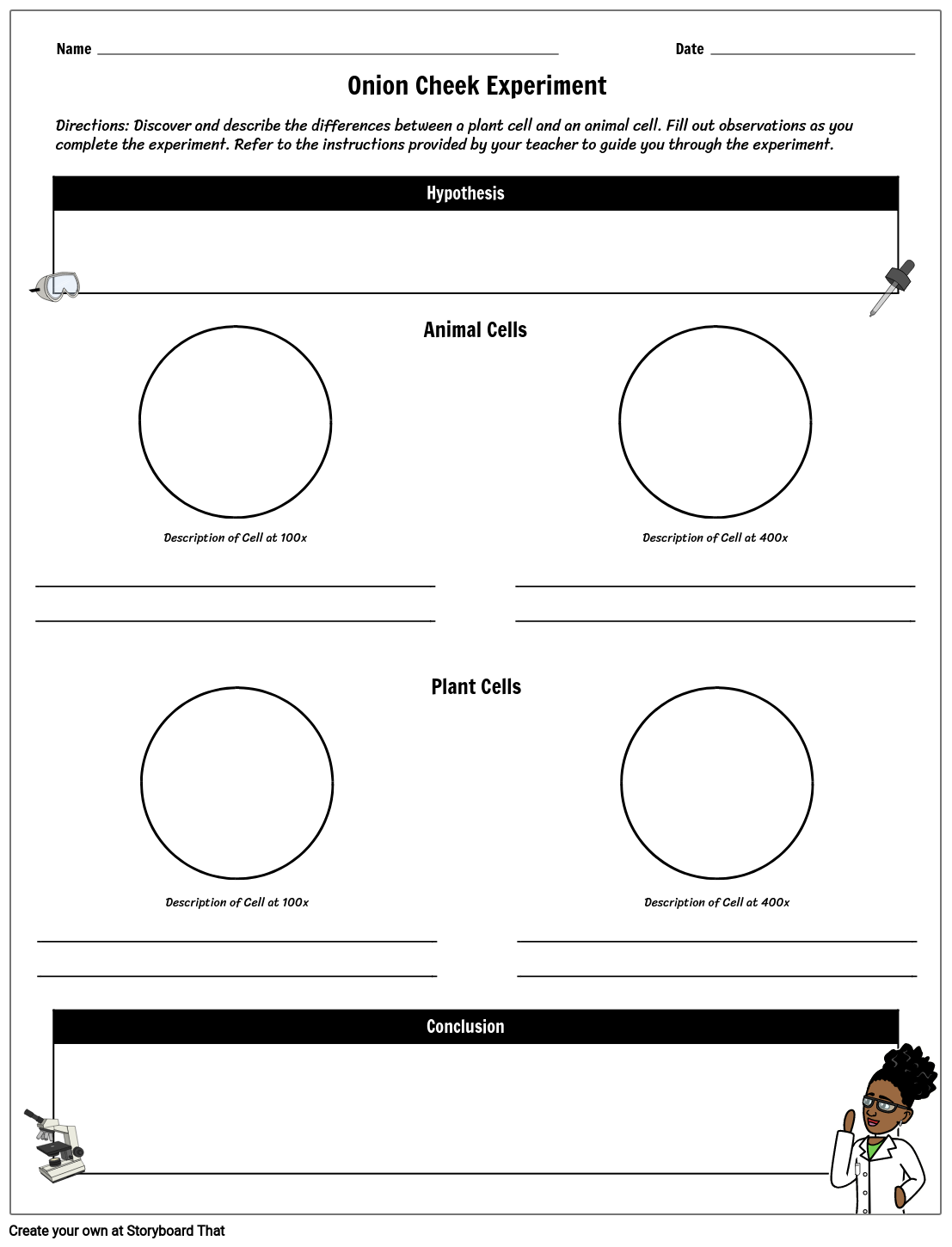 Onion Cheek Experiment Worksheet Template Storyboard