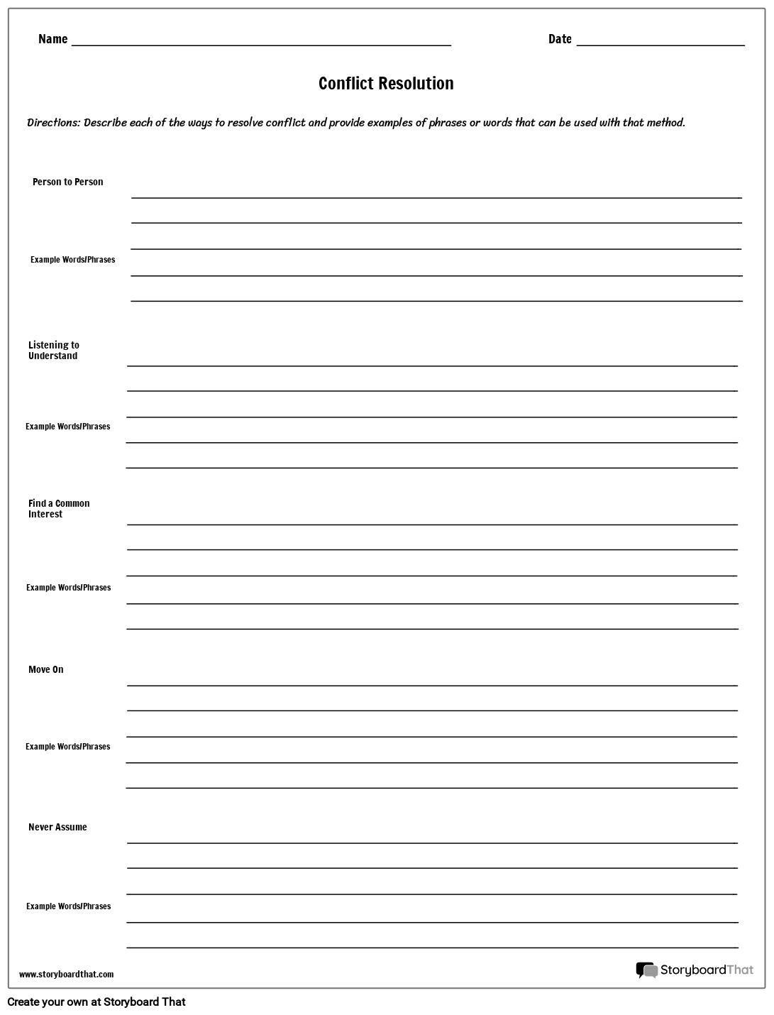 Resolving Conflict Worksheet Storyboard By Kristen
