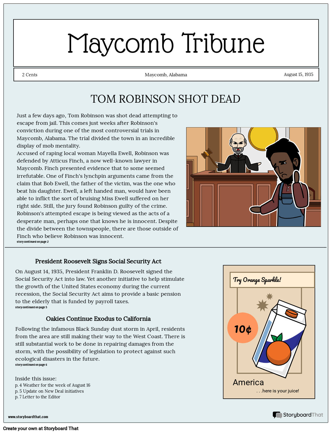 TKAM Newspaper Project Storyboard By Kristen