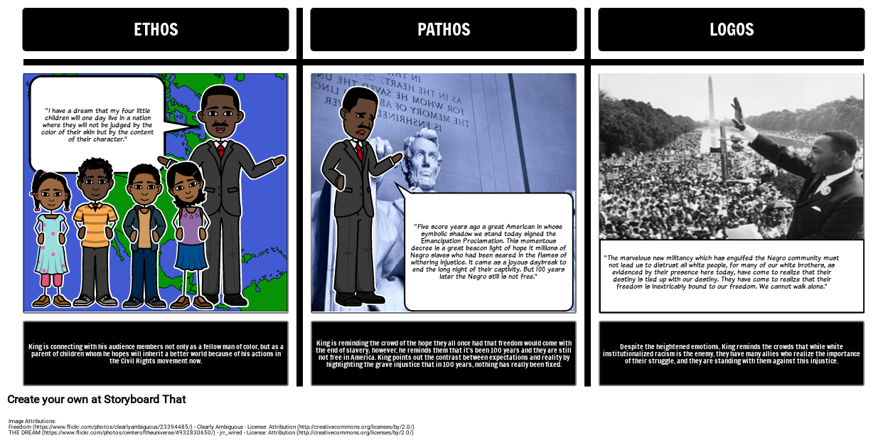 I Have A Dream" Ethos, Pathos, and Logos Storyboard With Regard To Ethos Pathos Logos Worksheet